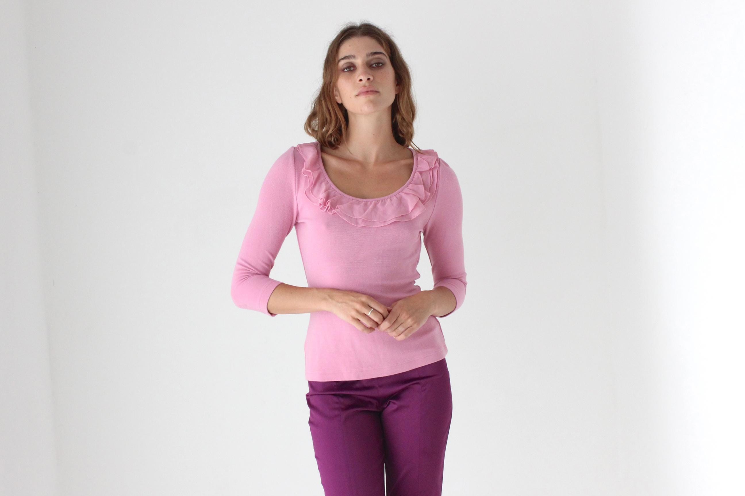 Y2K Bubblegum Frilly Scoop Neck Top