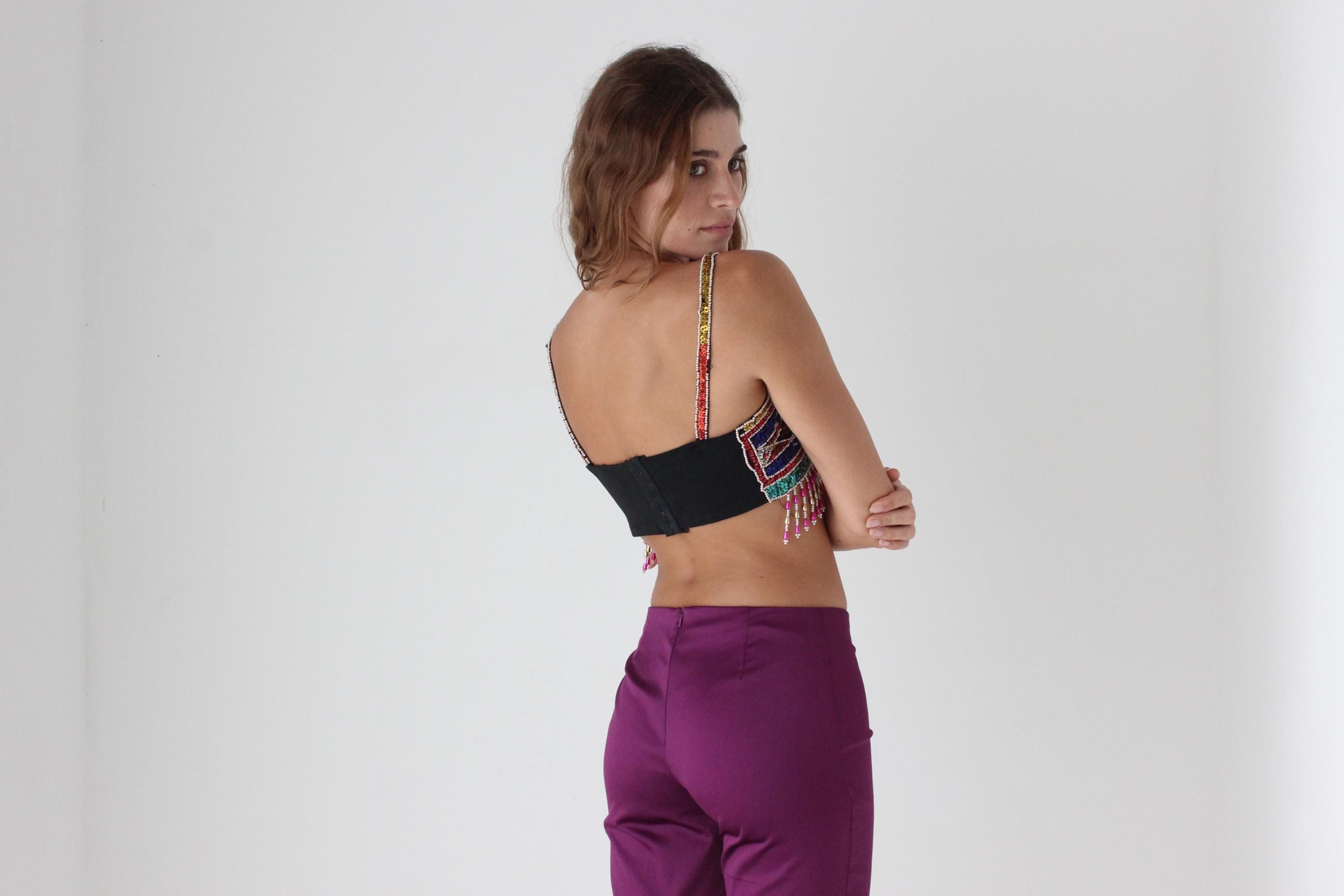 80s Rainbow Sequin Crop Top