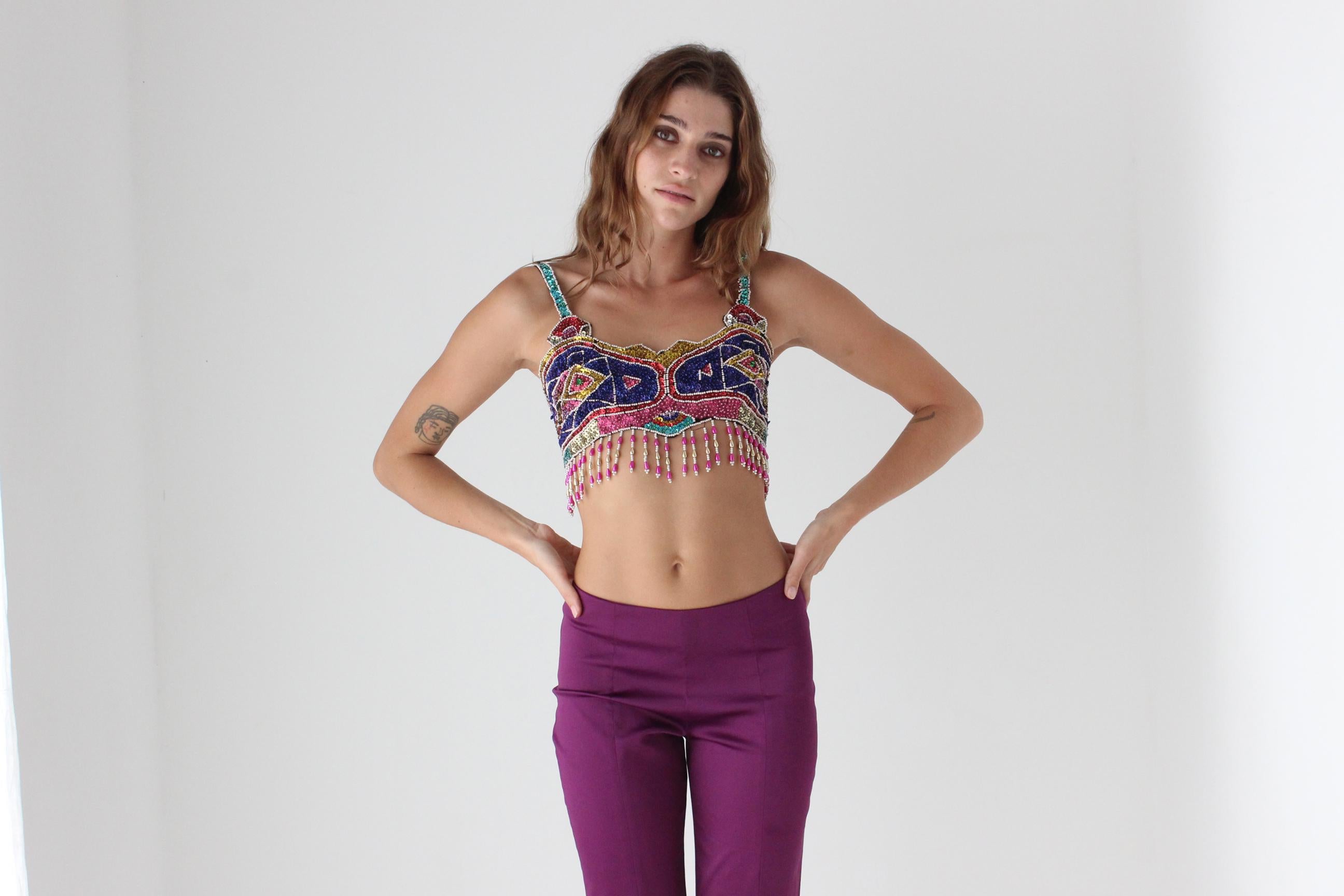 80s Rainbow Sequin Crop Top