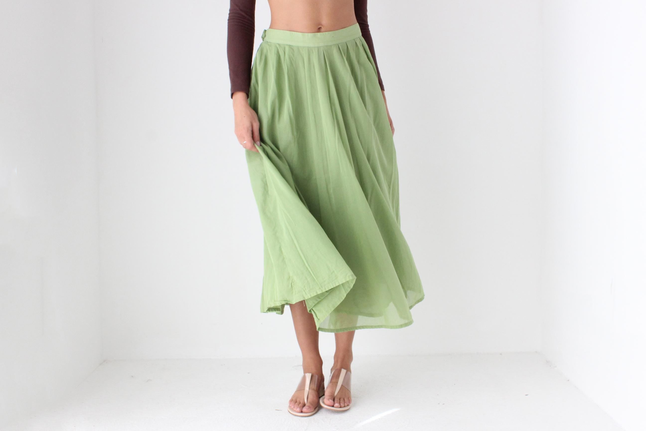 90s Laura Ashley Apple Green Cotton Skirt
