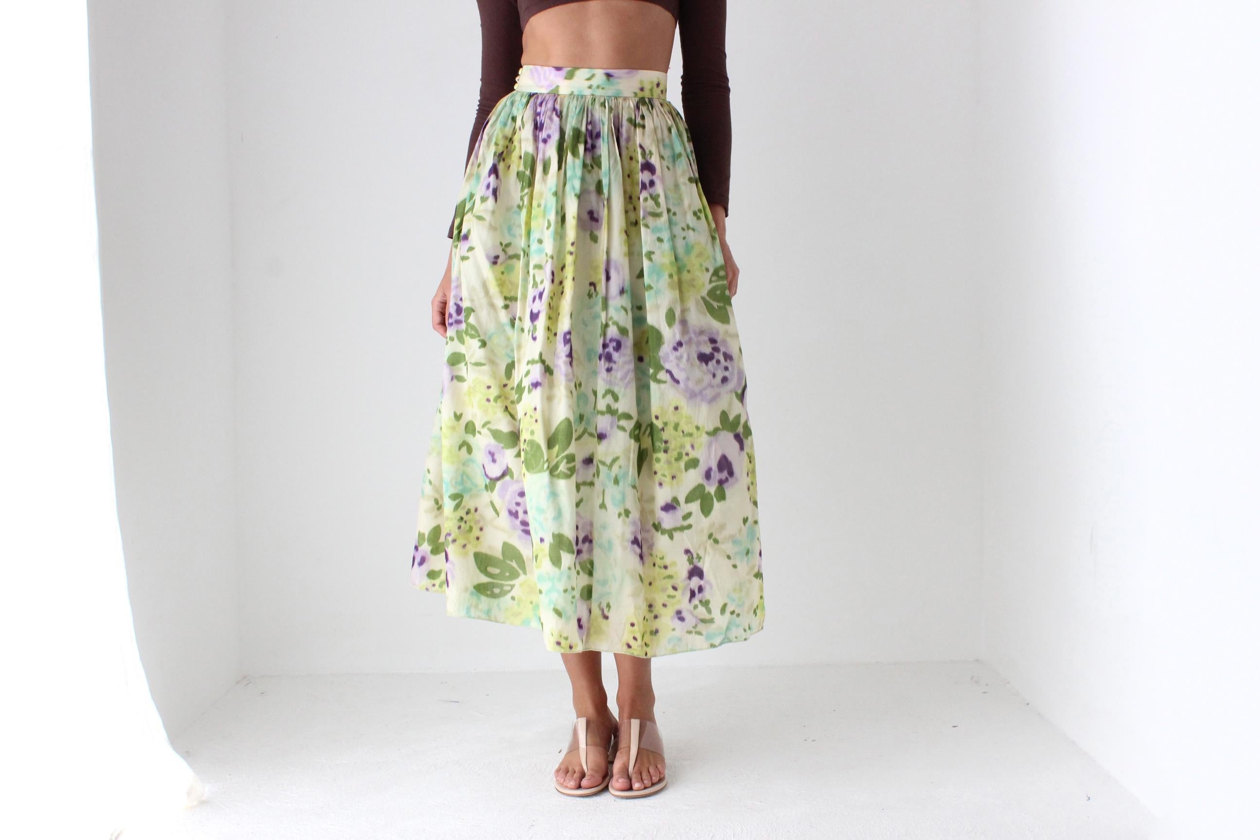 80s Pure Silk Watercolour Floral Skirt