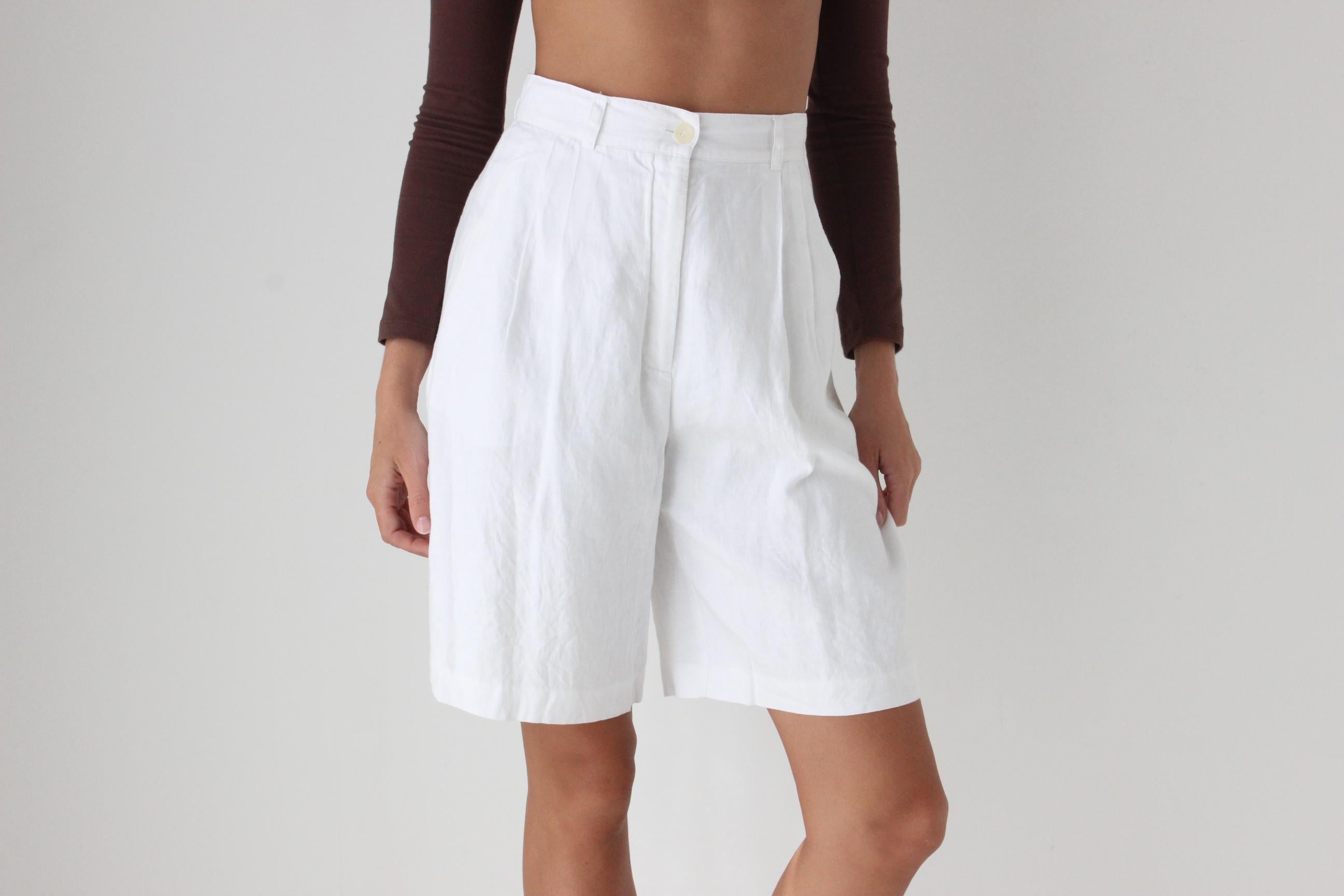 90s Laura Ashley White Linen Tailored Shorts