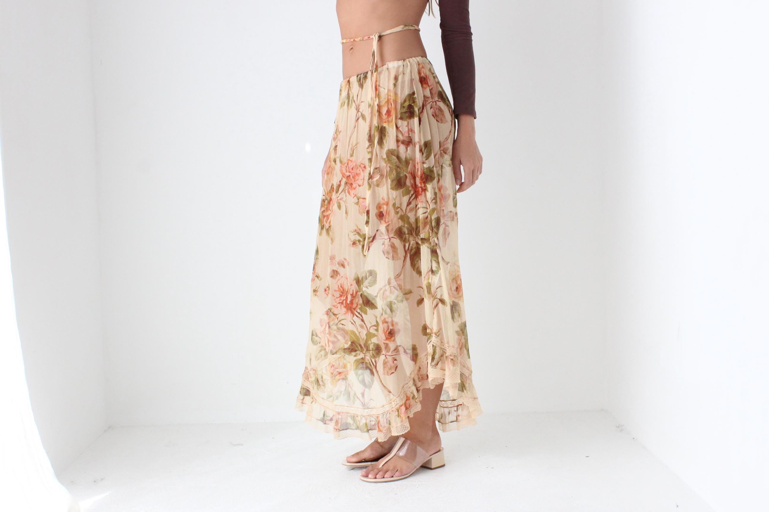 2000s Zimmermann Sheer Floral Silk Skirt