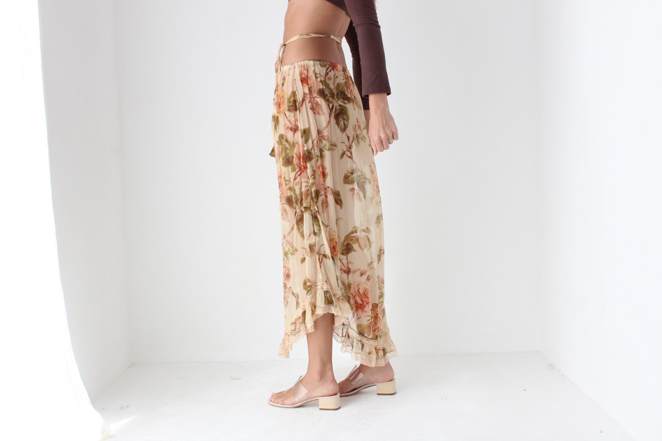 2000s Zimmermann Sheer Floral Silk Skirt