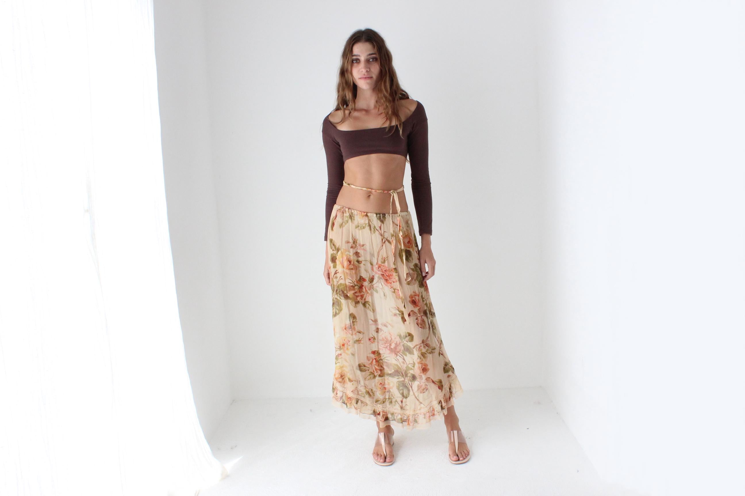 2000s Zimmermann Sheer Floral Silk Skirt