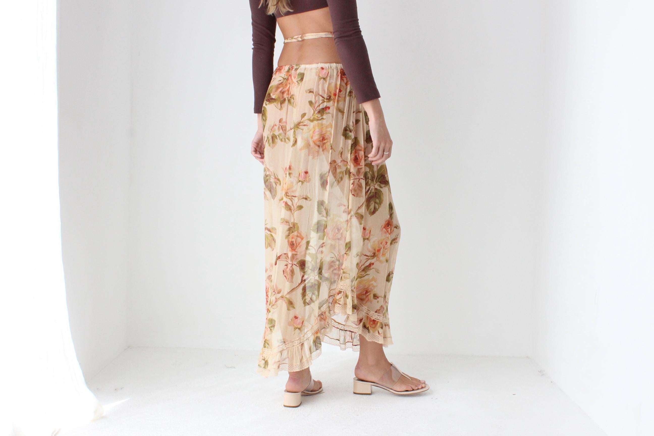 2000s Zimmermann Sheer Floral Silk Skirt