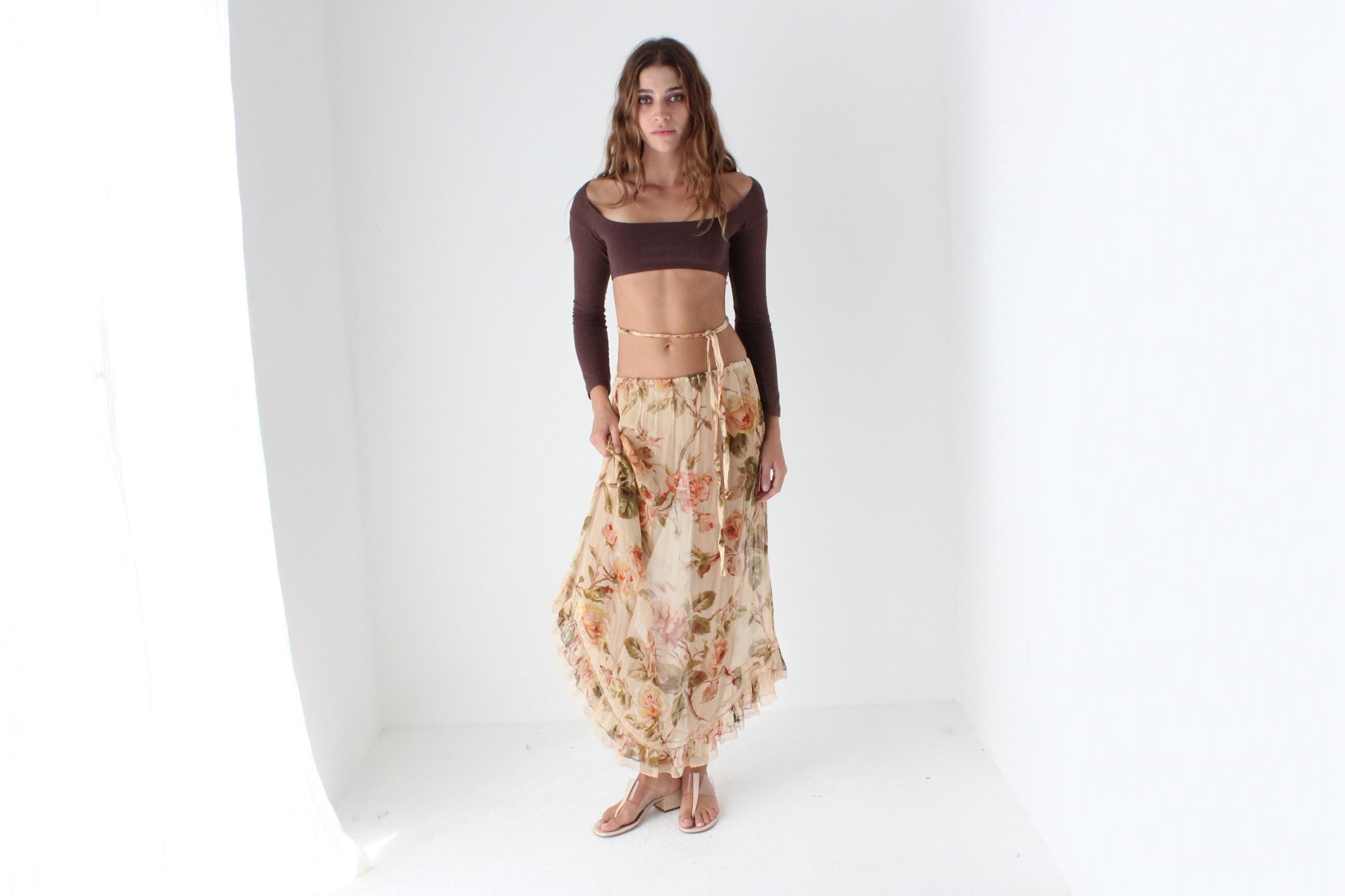 2000s Zimmermann Sheer Floral Silk Skirt