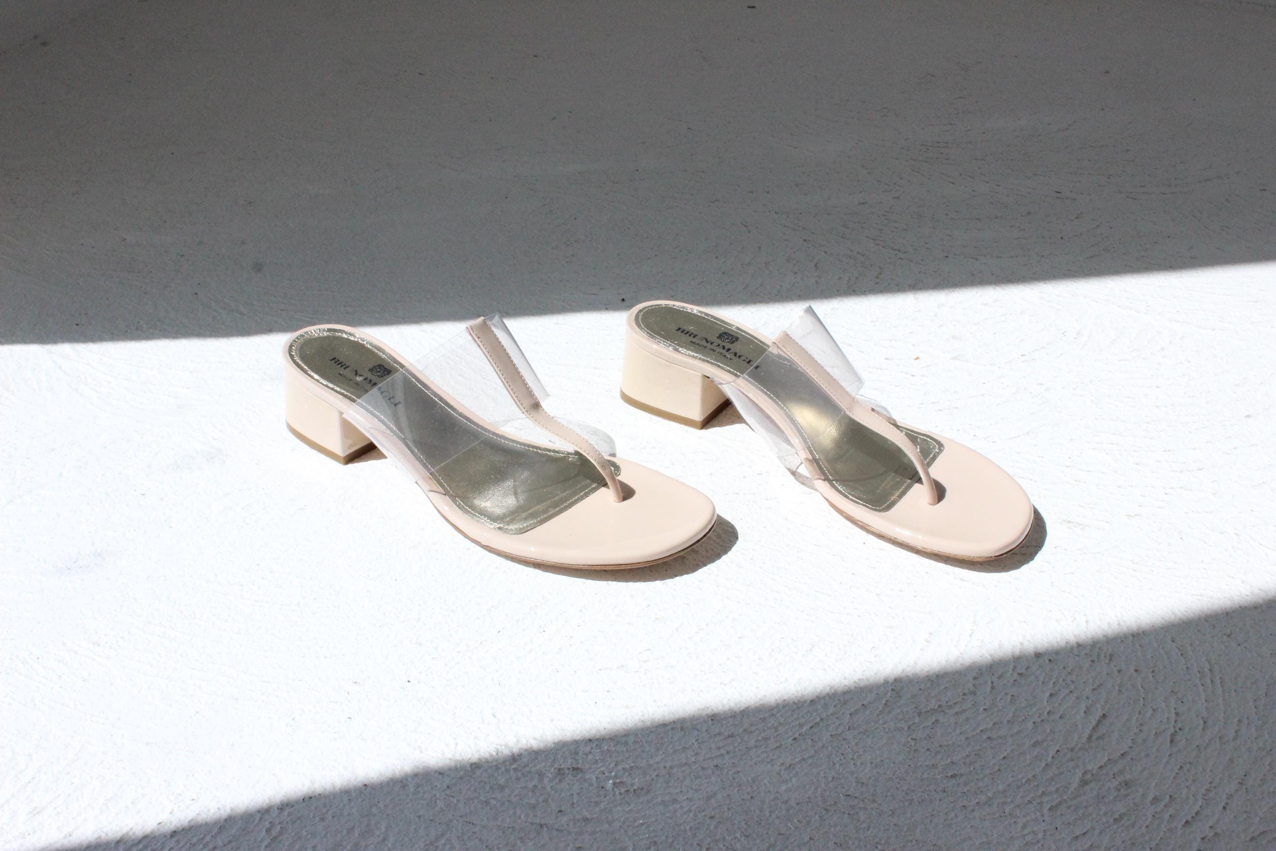 2000s Bruno Magli Neutral Leather T Bar Transparent Sandals - Euro 39