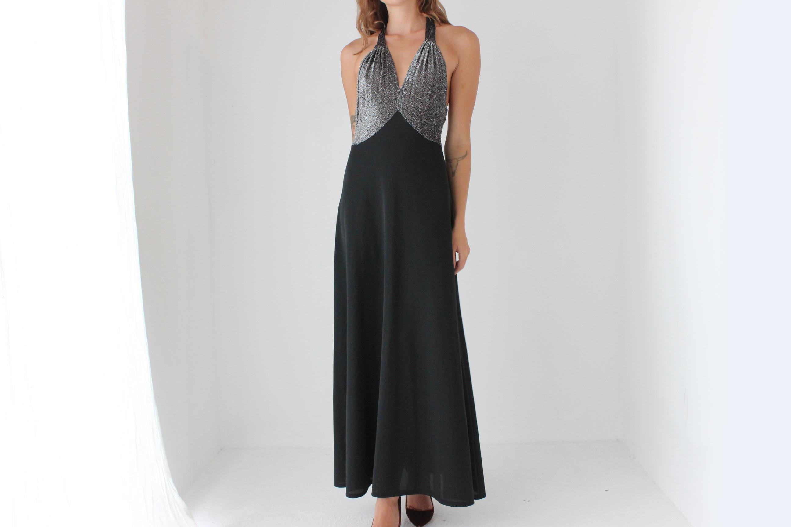 70s Lurex Halter Gown