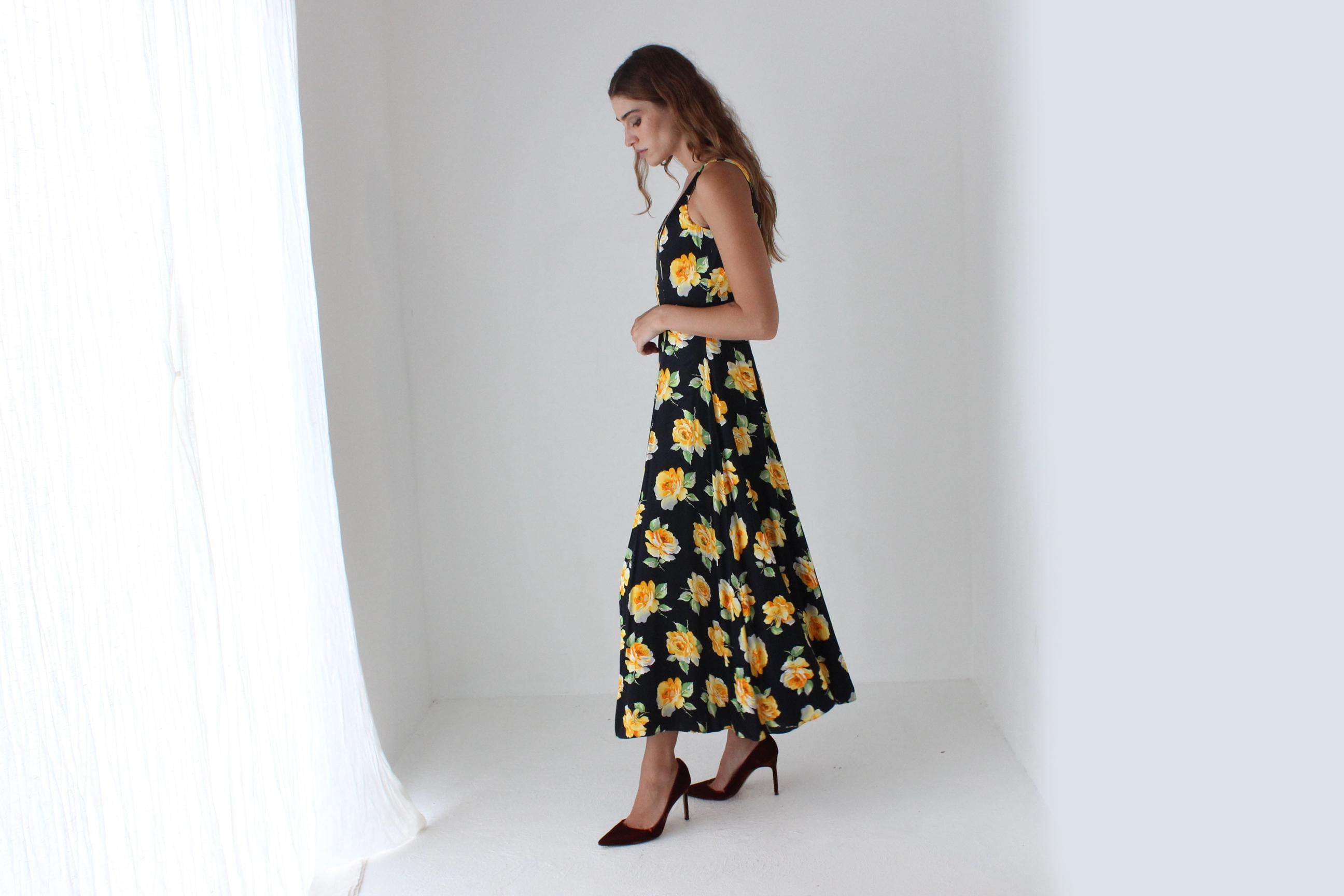 90s Cult Australian Designer Christopher Graf Bold Floral Satin Dress