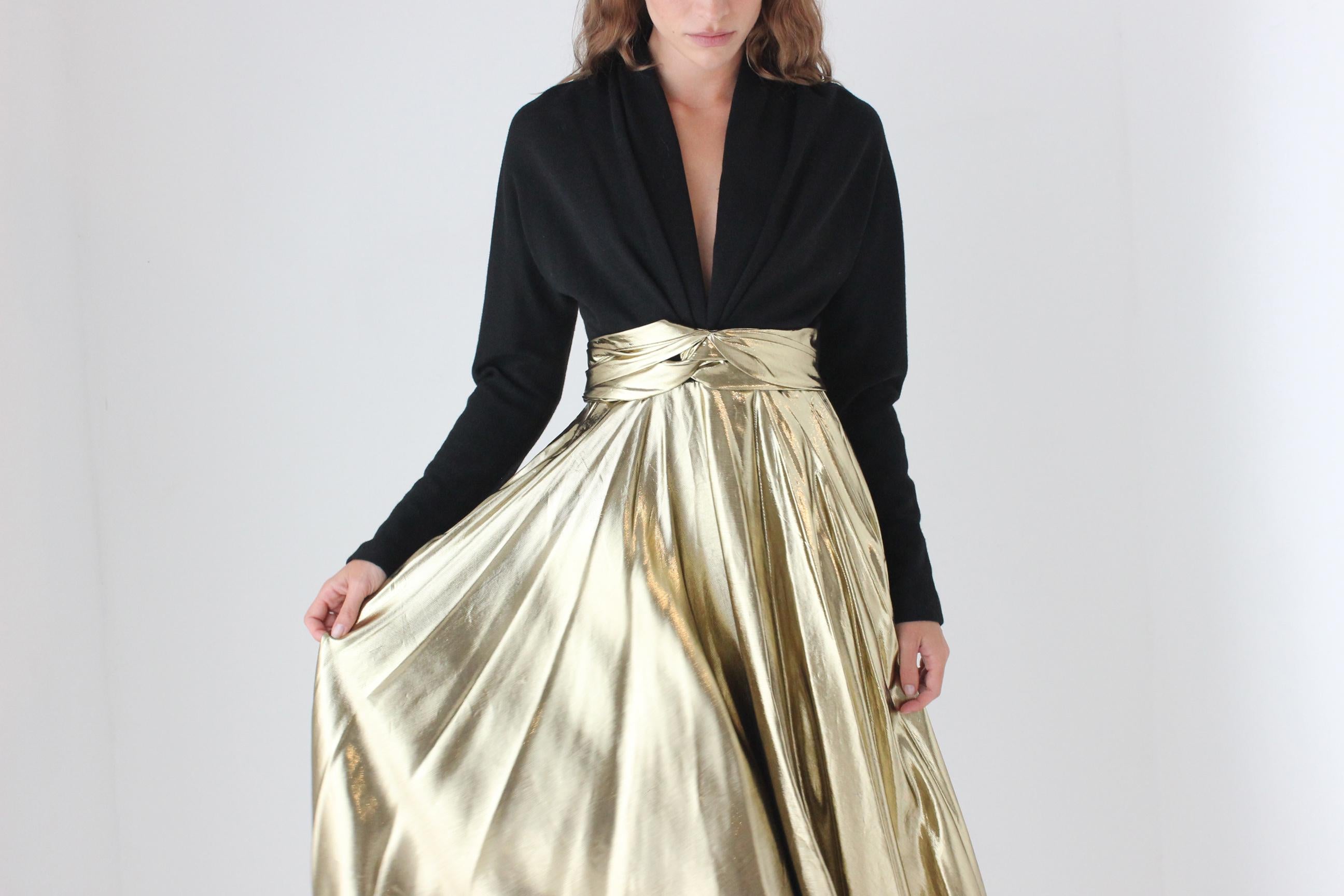 80s Black Knit & Gold Lamé Disco Dress