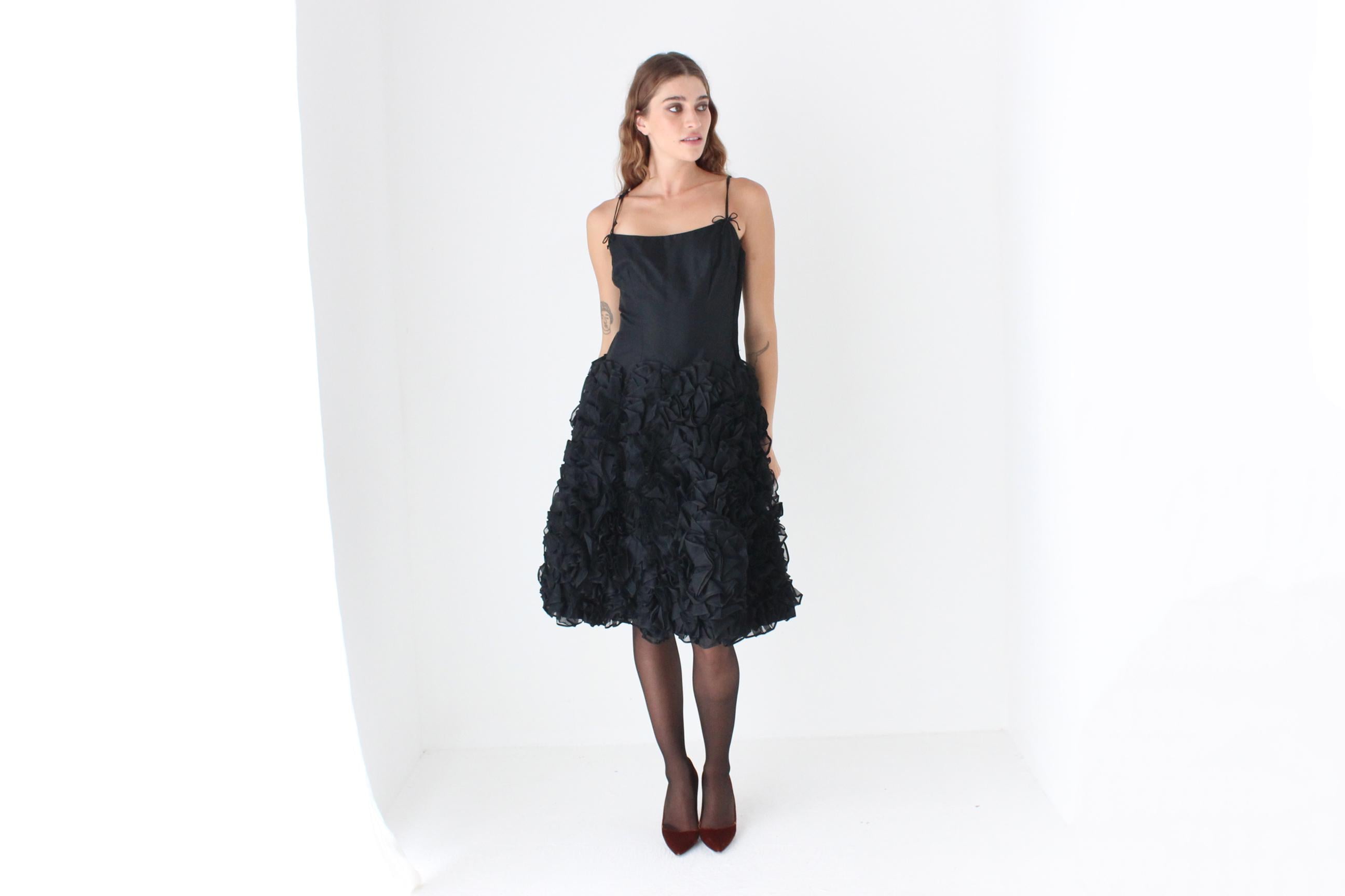 60s Bustier Party Dress w/ Textural Organza Ruffle Skirt