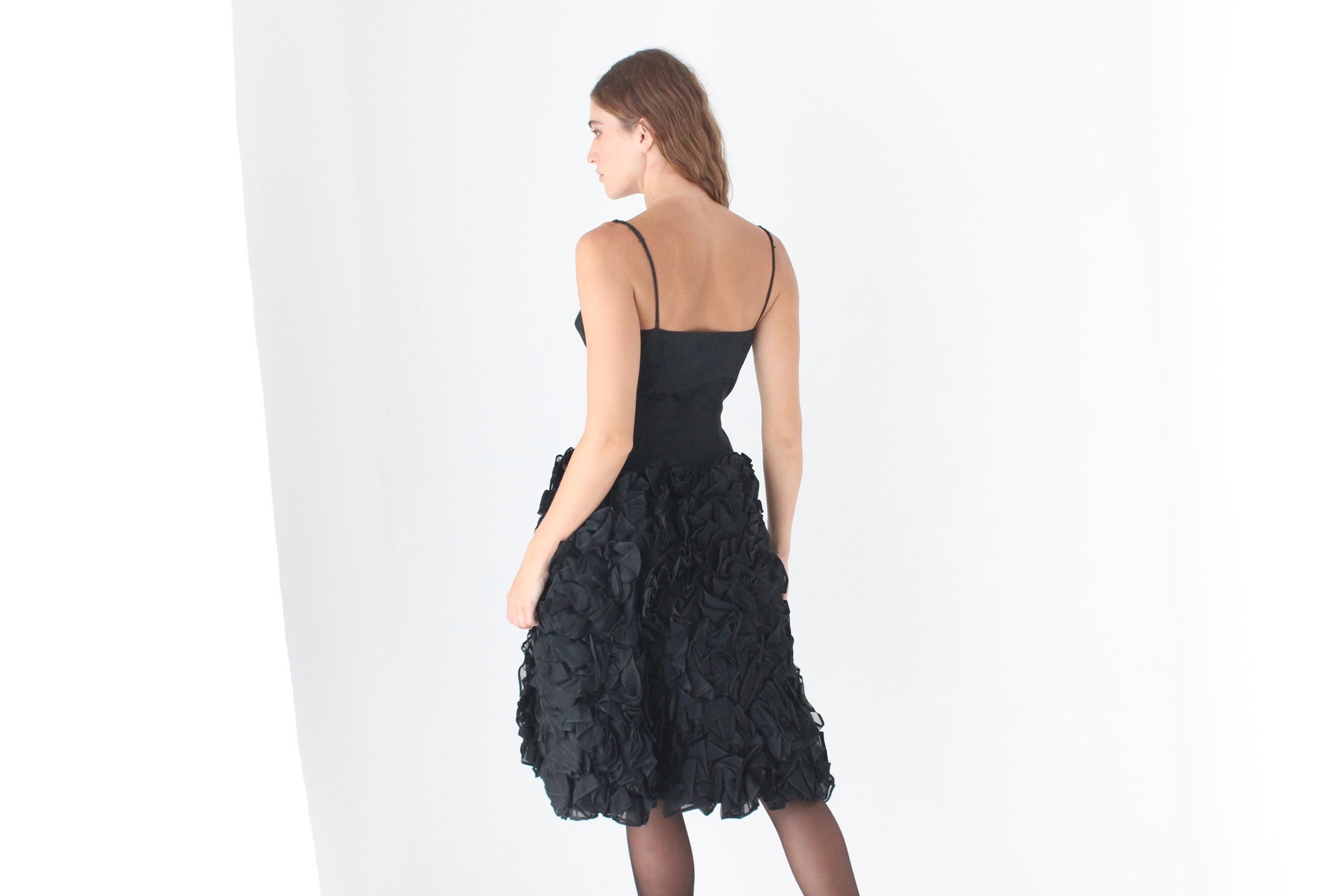 60s Bustier Party Dress w/ Textural Organza Ruffle Skirt