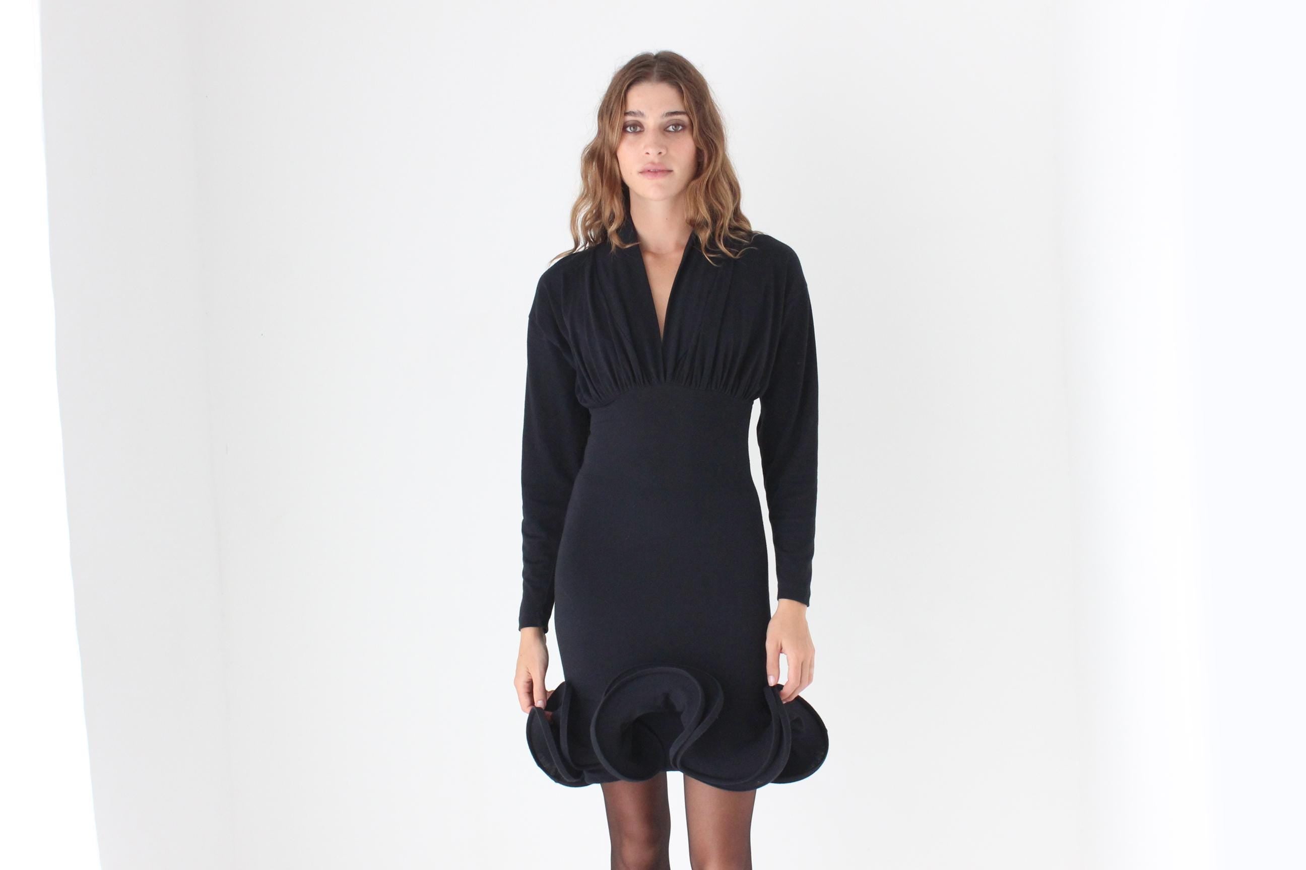 Iconic 80s Plunge Neck Mini w/ 3D Wired Ruffles