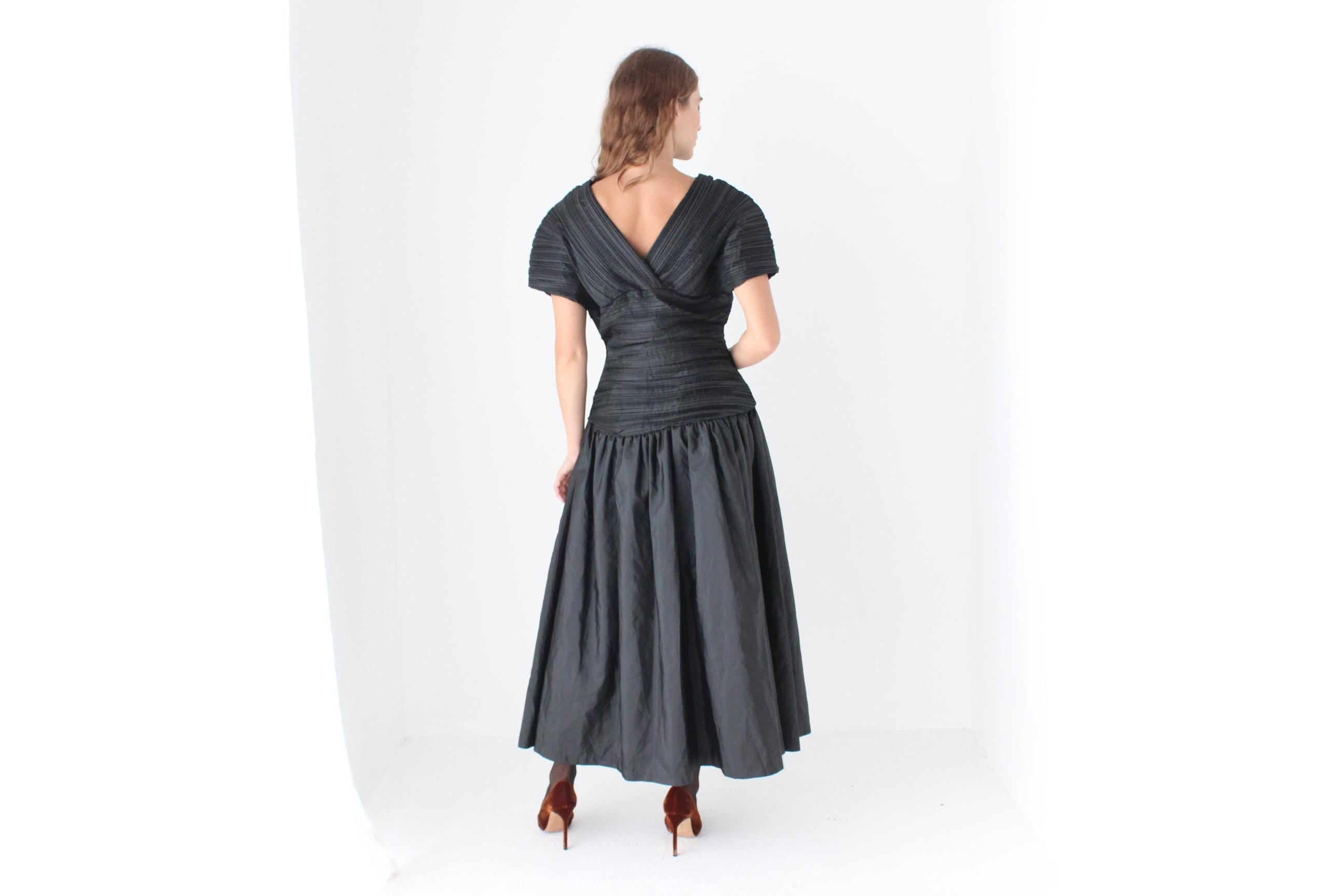 80s Lisa Ho Origami Plisse Taffeta Dress