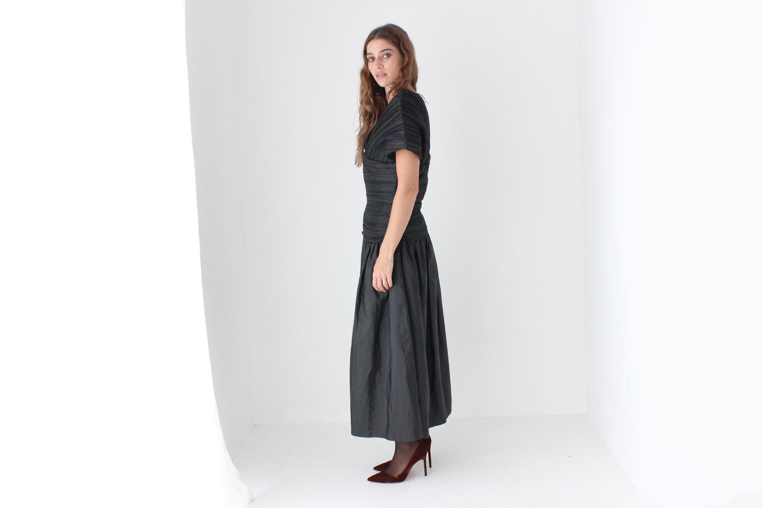 80s Lisa Ho Origami Plisse Taffeta Dress