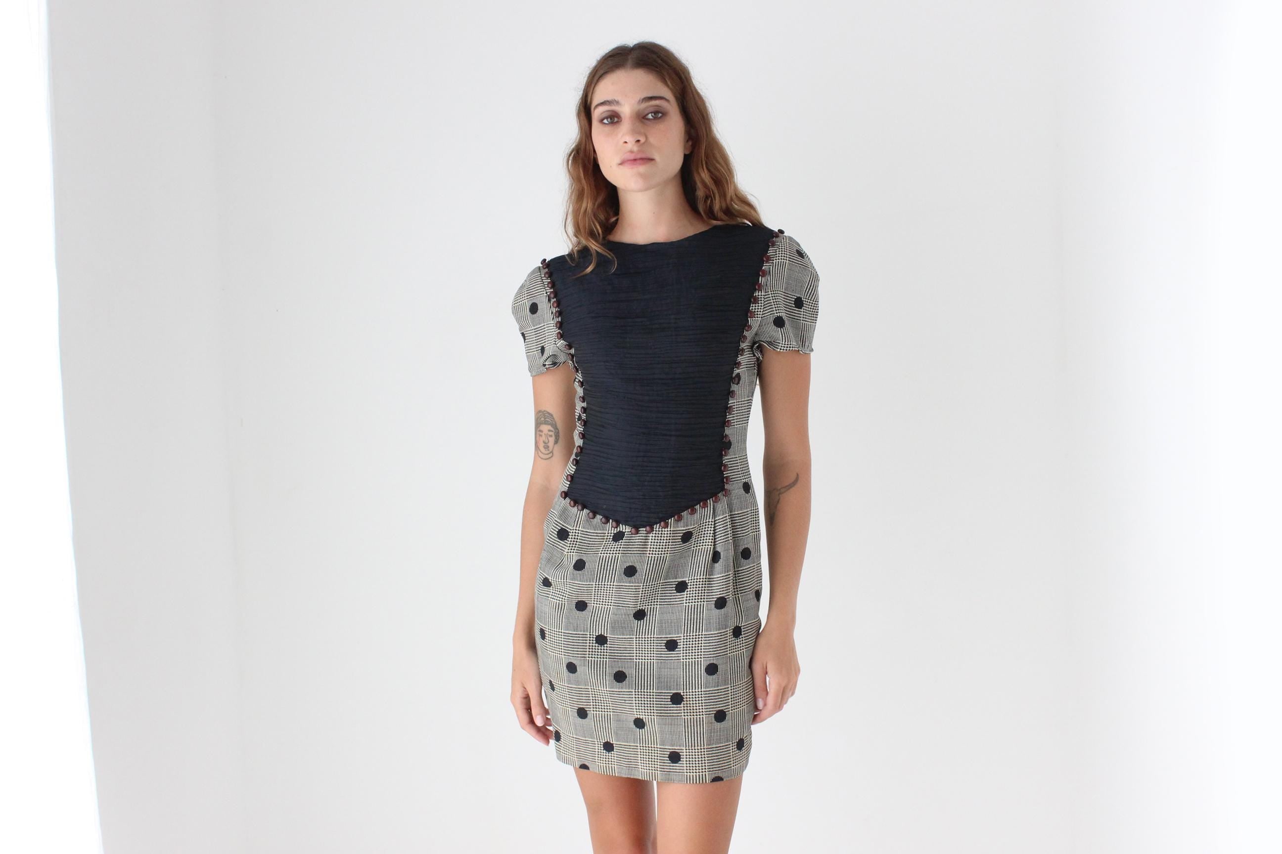 80s Textural Houndstooth Mini Dress