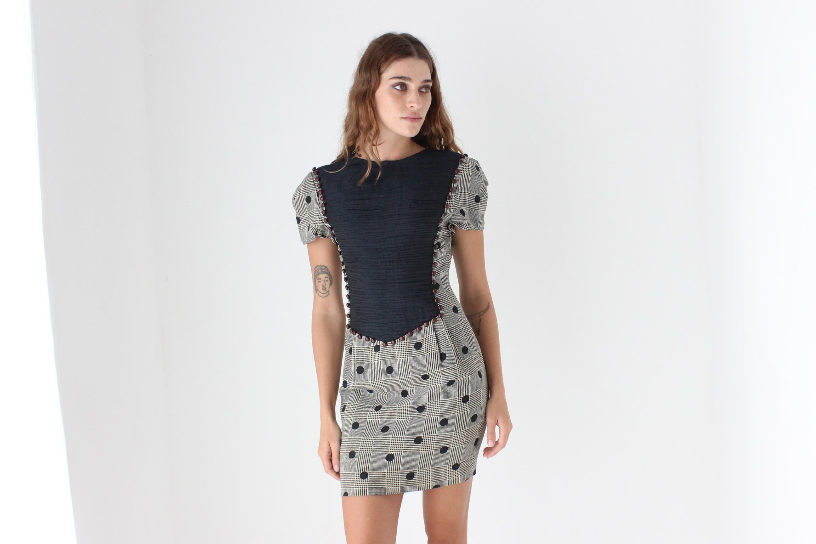 80s Textural Houndstooth Mini Dress