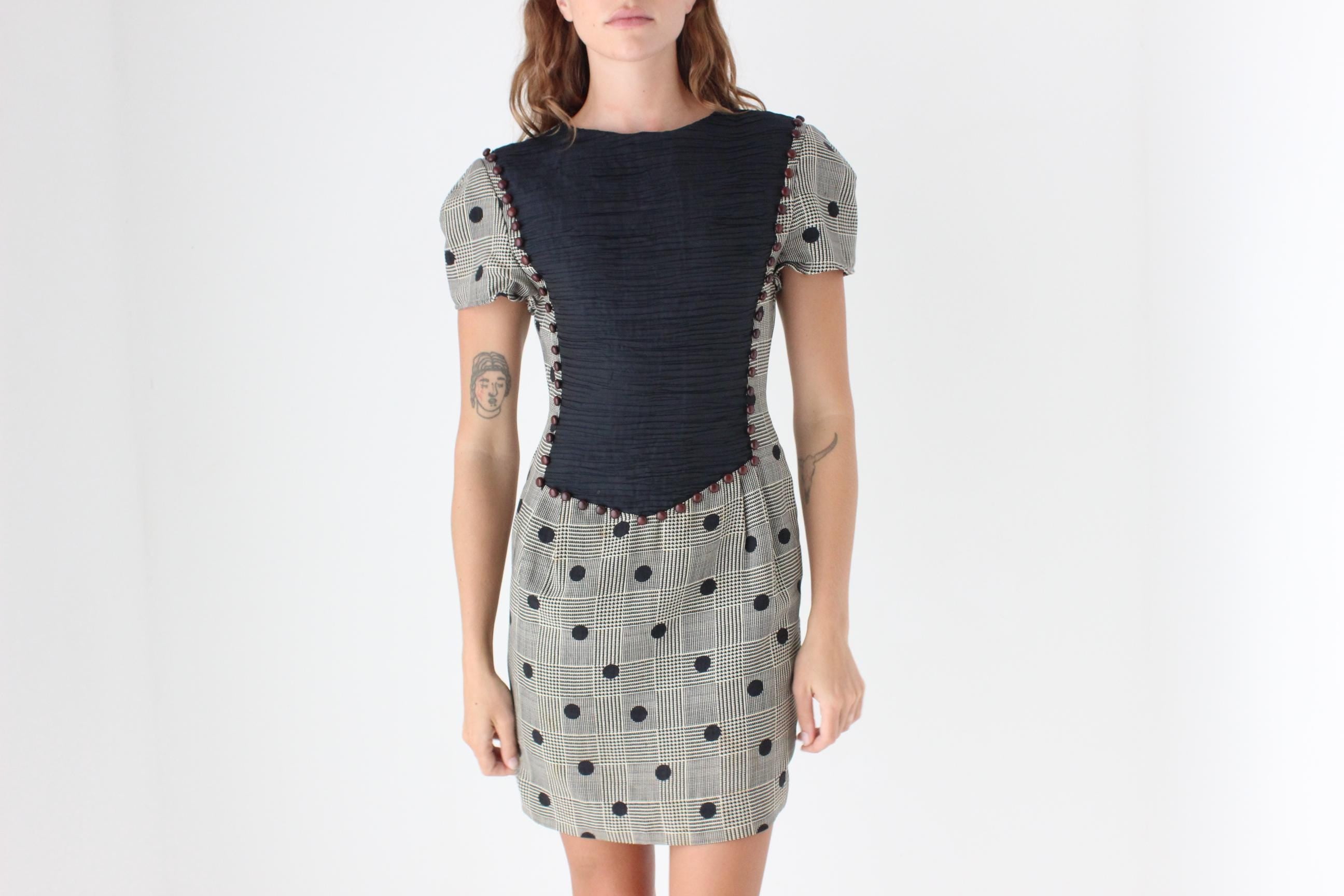 80s Textural Houndstooth Mini Dress