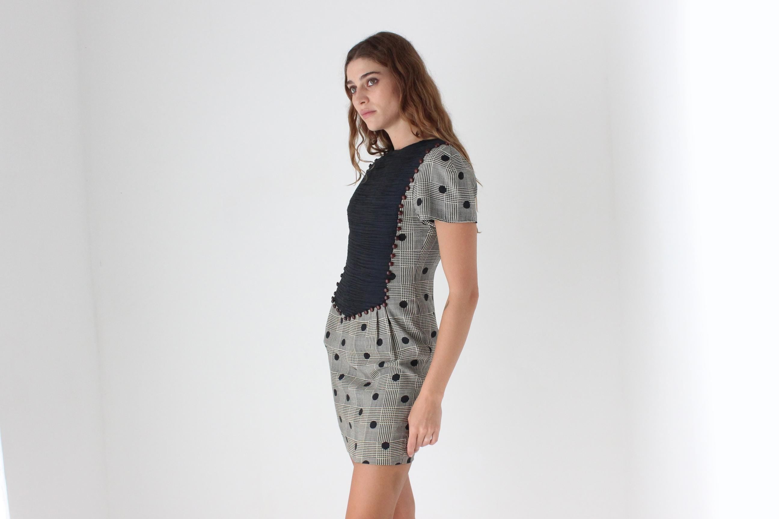 80s Textural Houndstooth Mini Dress