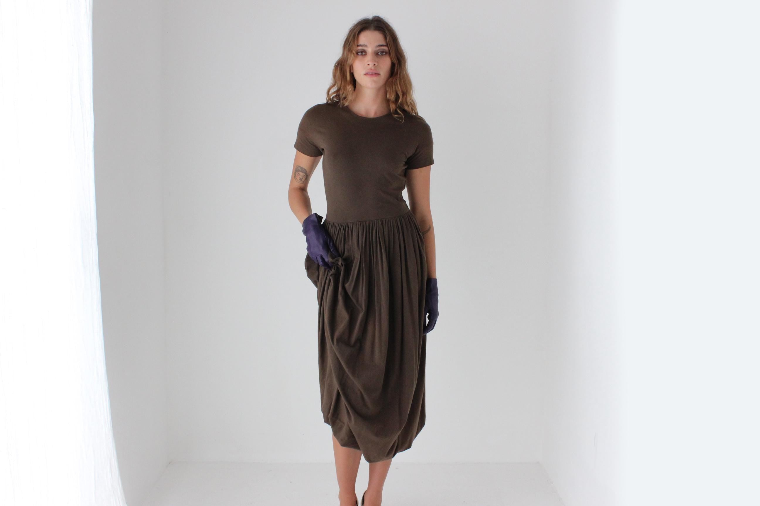90s Romeo Gigli Chocolate Jersey Bubble Dress