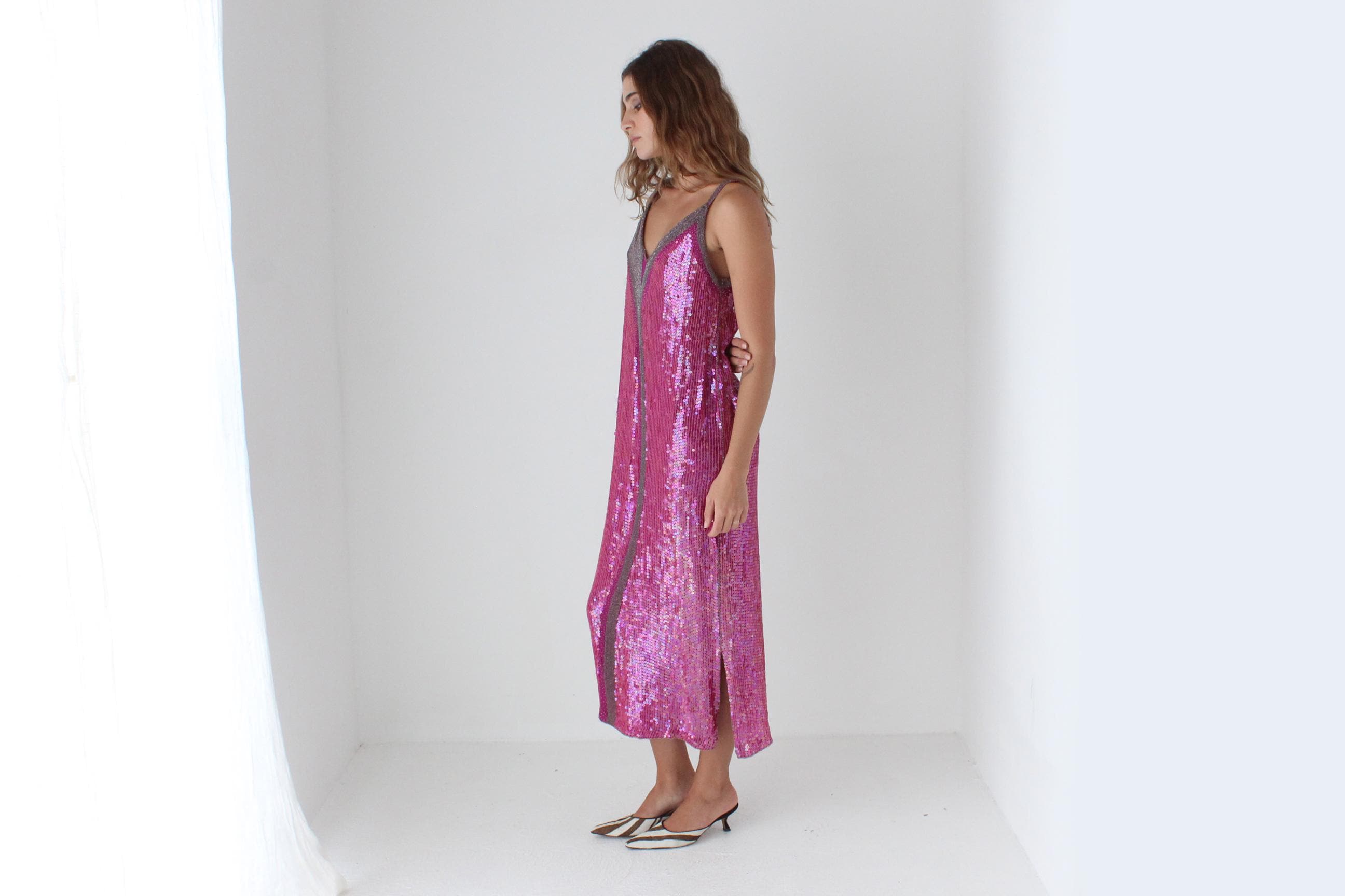 80s Sequin & Glass Beaded Vegas Sheath Dress