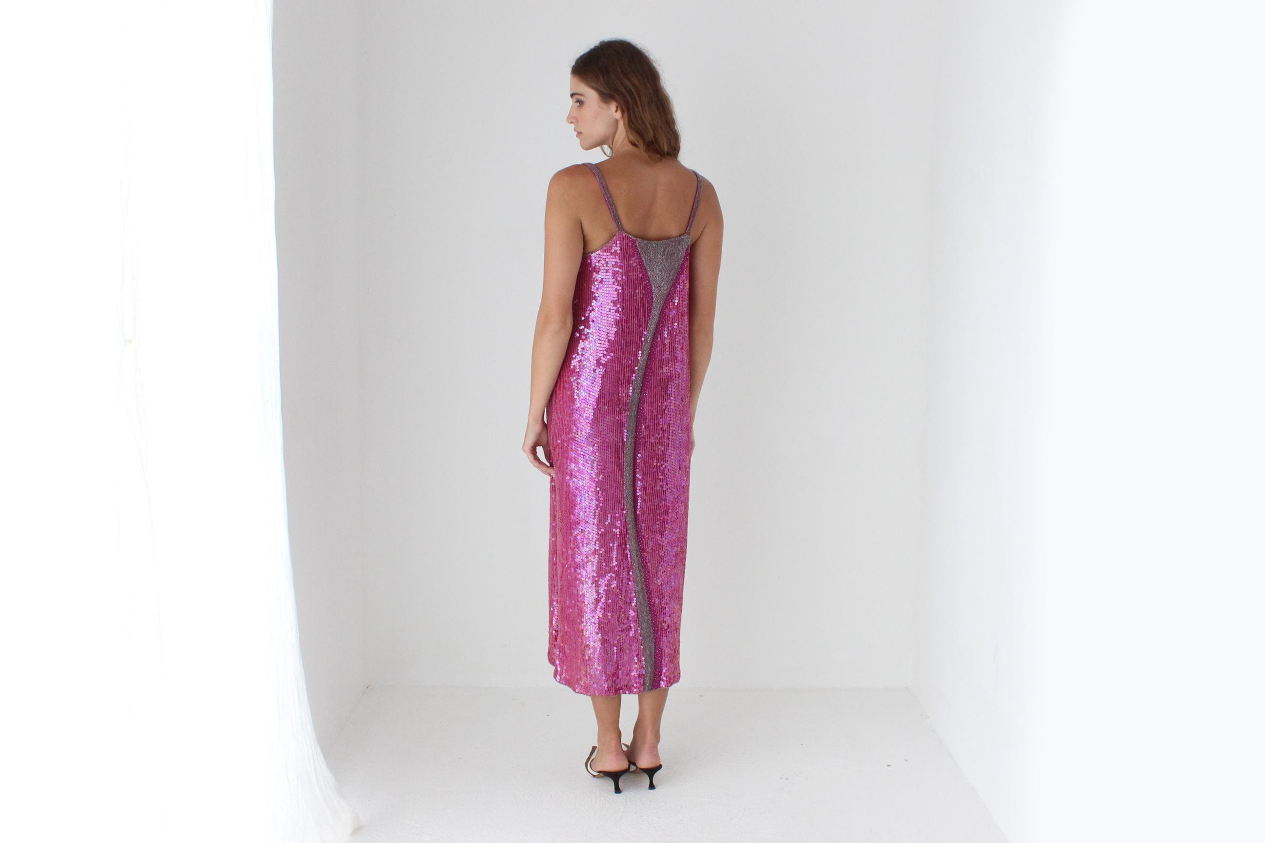 80s Sequin & Glass Beaded Vegas Sheath Dress
