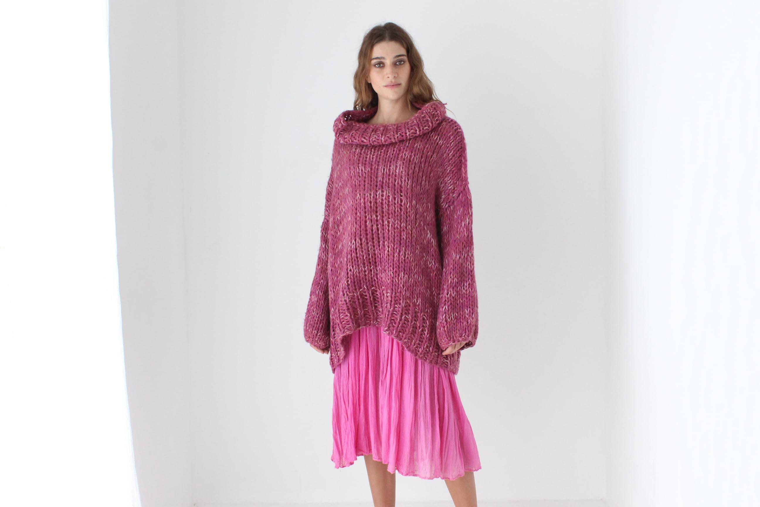 80s Bubblegum Hand Knit Oversized Sweater