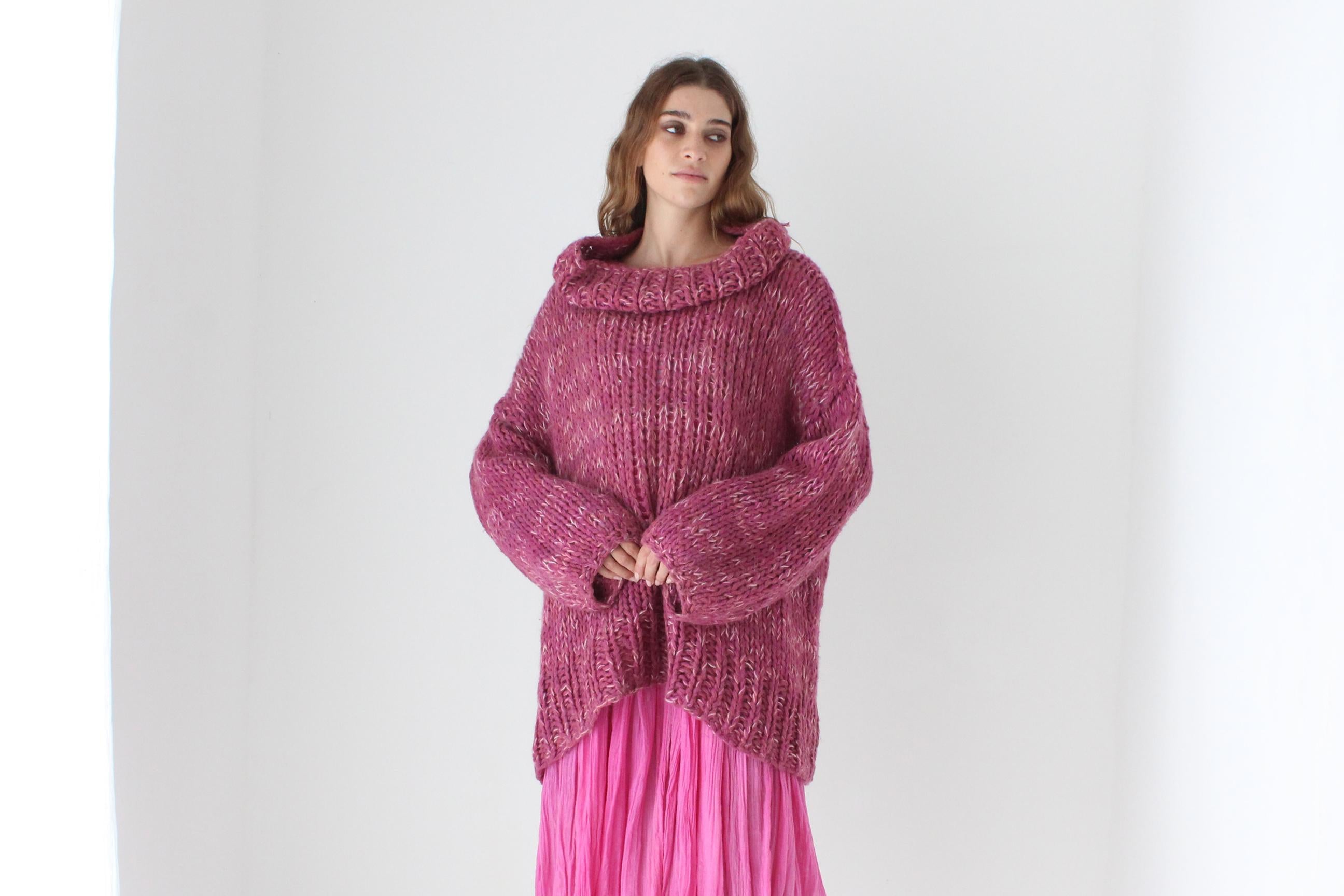 80s Bubblegum Hand Knit Oversized Sweater