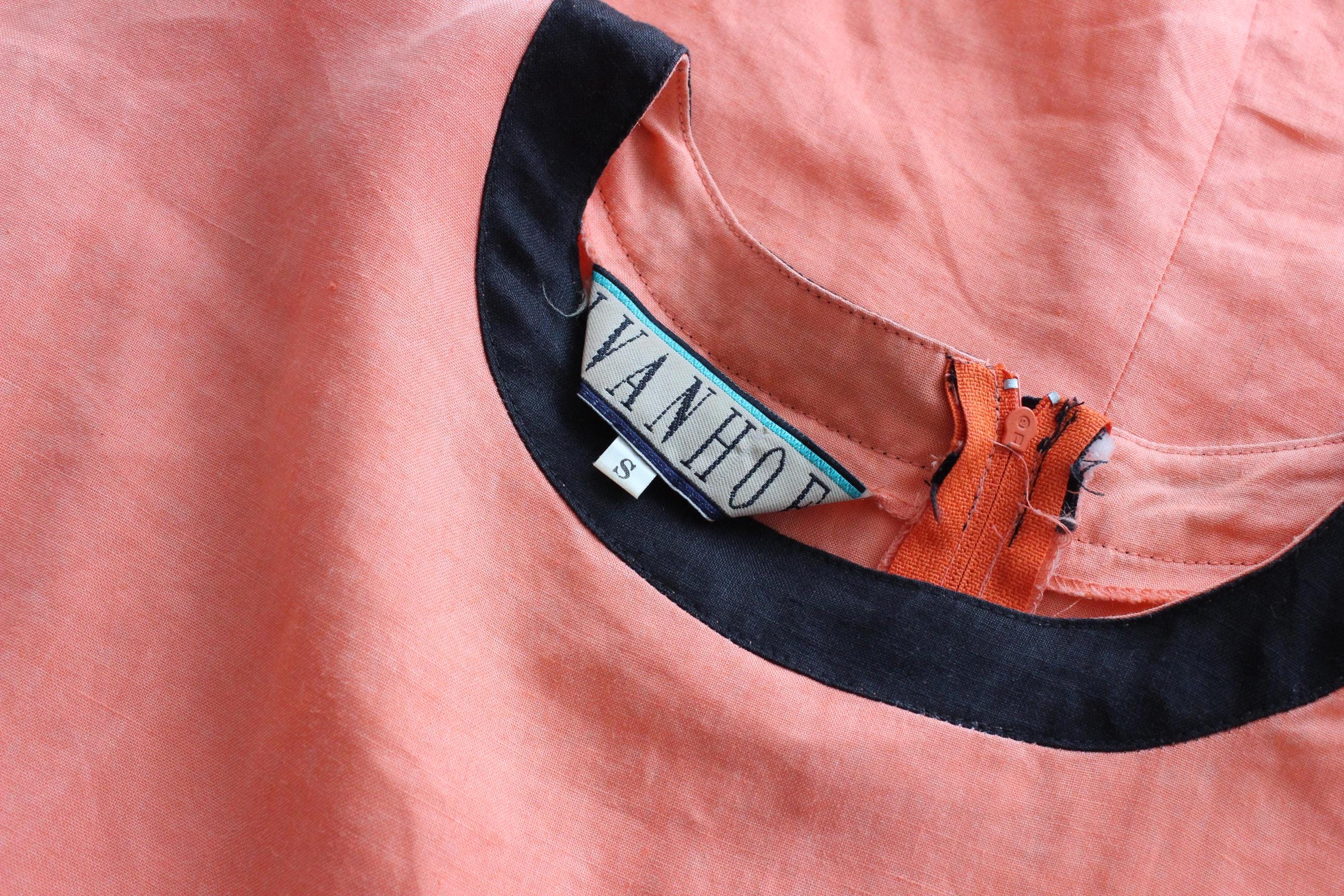 Funky 80s Neon Orange Linen Sheath Dress