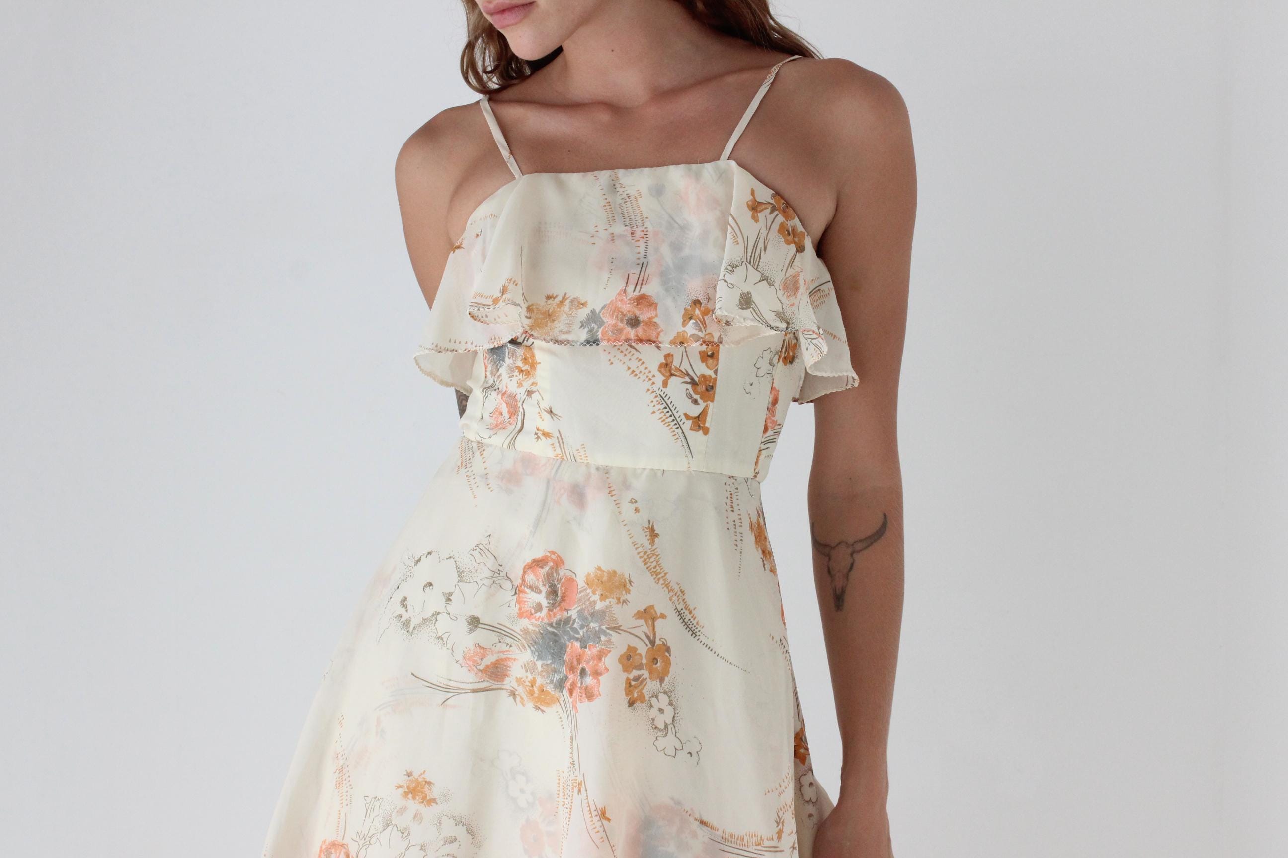 70s Layered Tiered Floaty Ruffle Maxi Dress