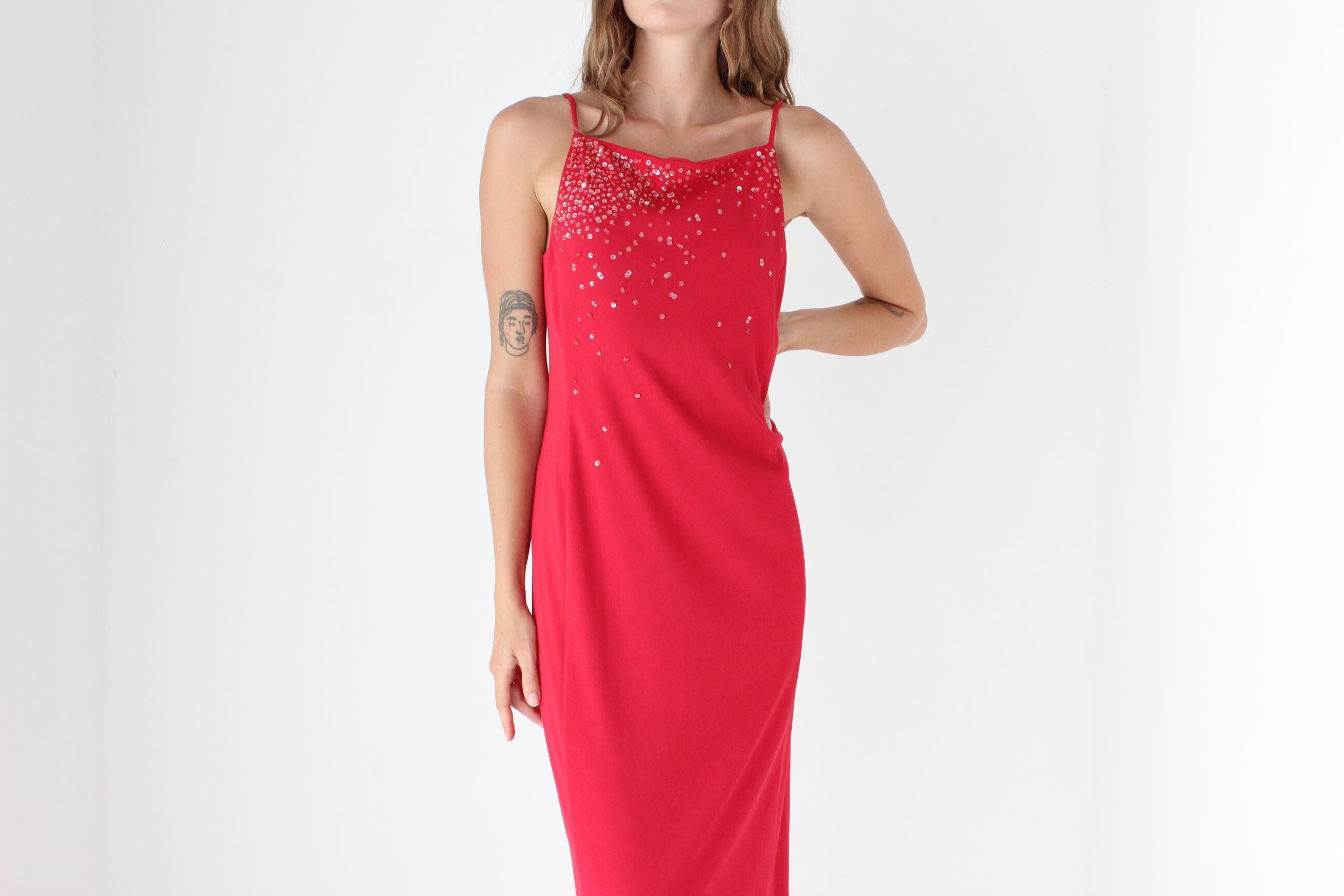90s Red Mesh Backless Party Dress