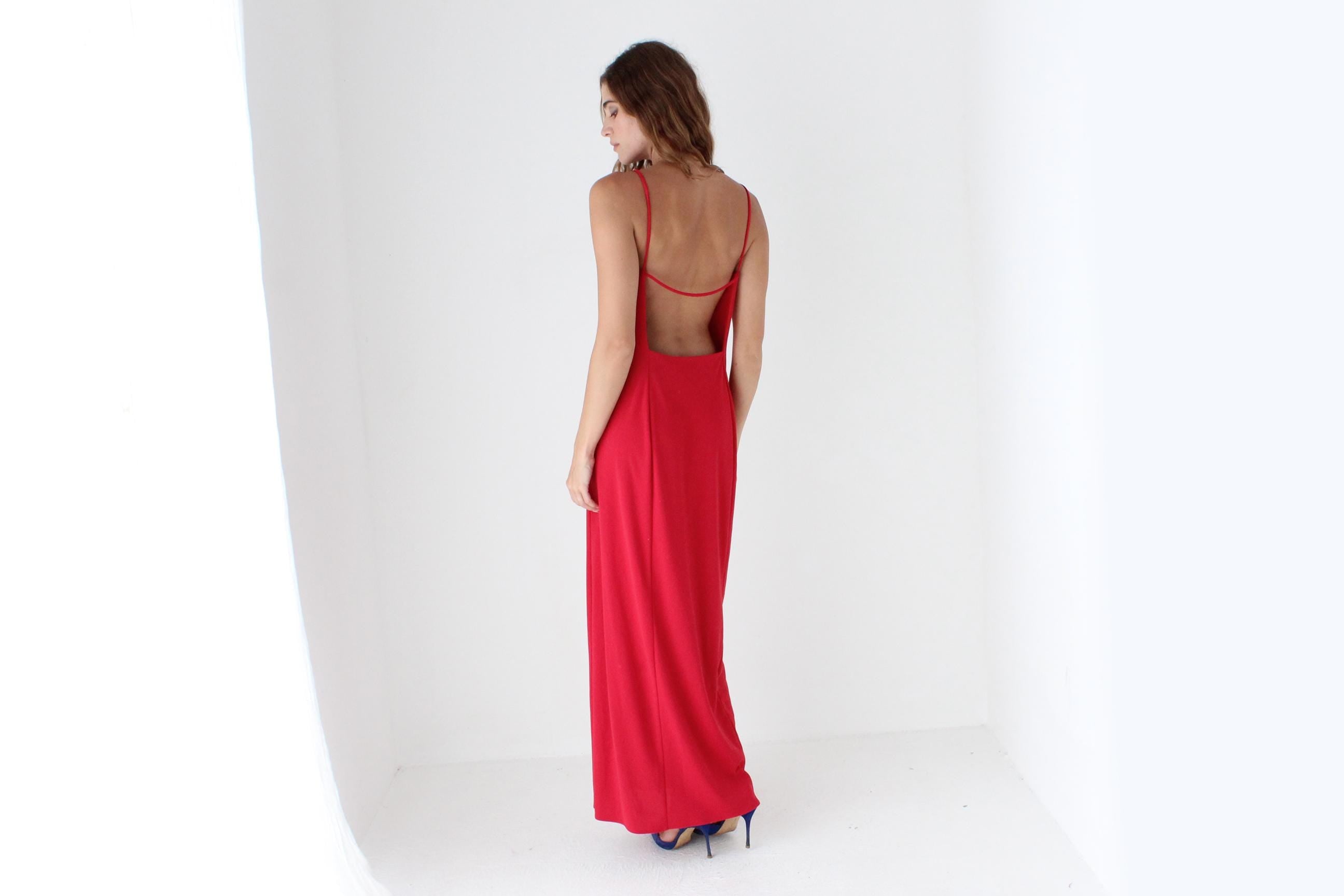 90s Red Mesh Backless Party Dress