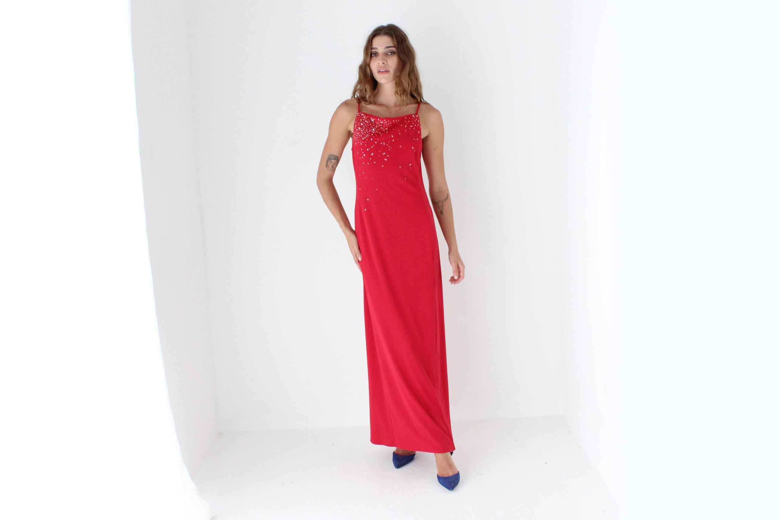 90s Red Mesh Backless Party Dress
