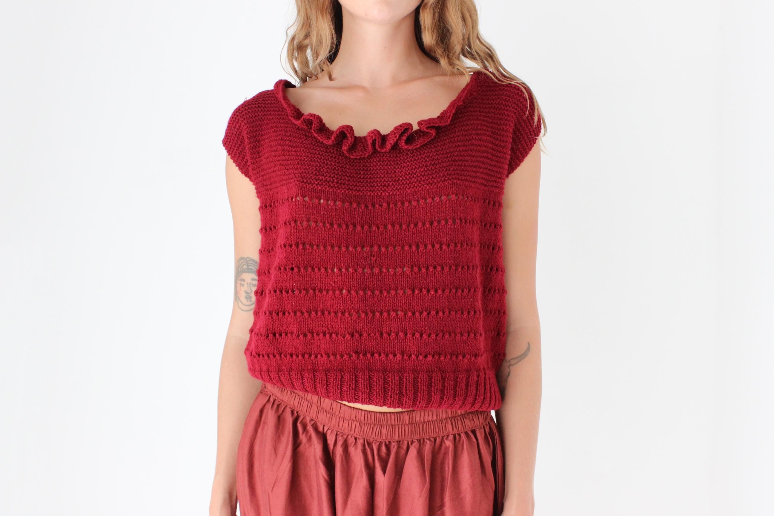 80s Hand Knit Ruffle Top