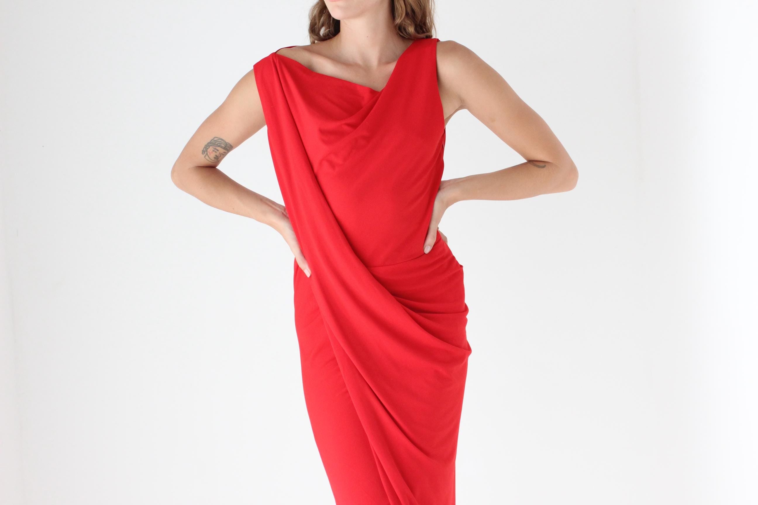 2000s Slinky Draped Jersey Bateau Neck Dress
