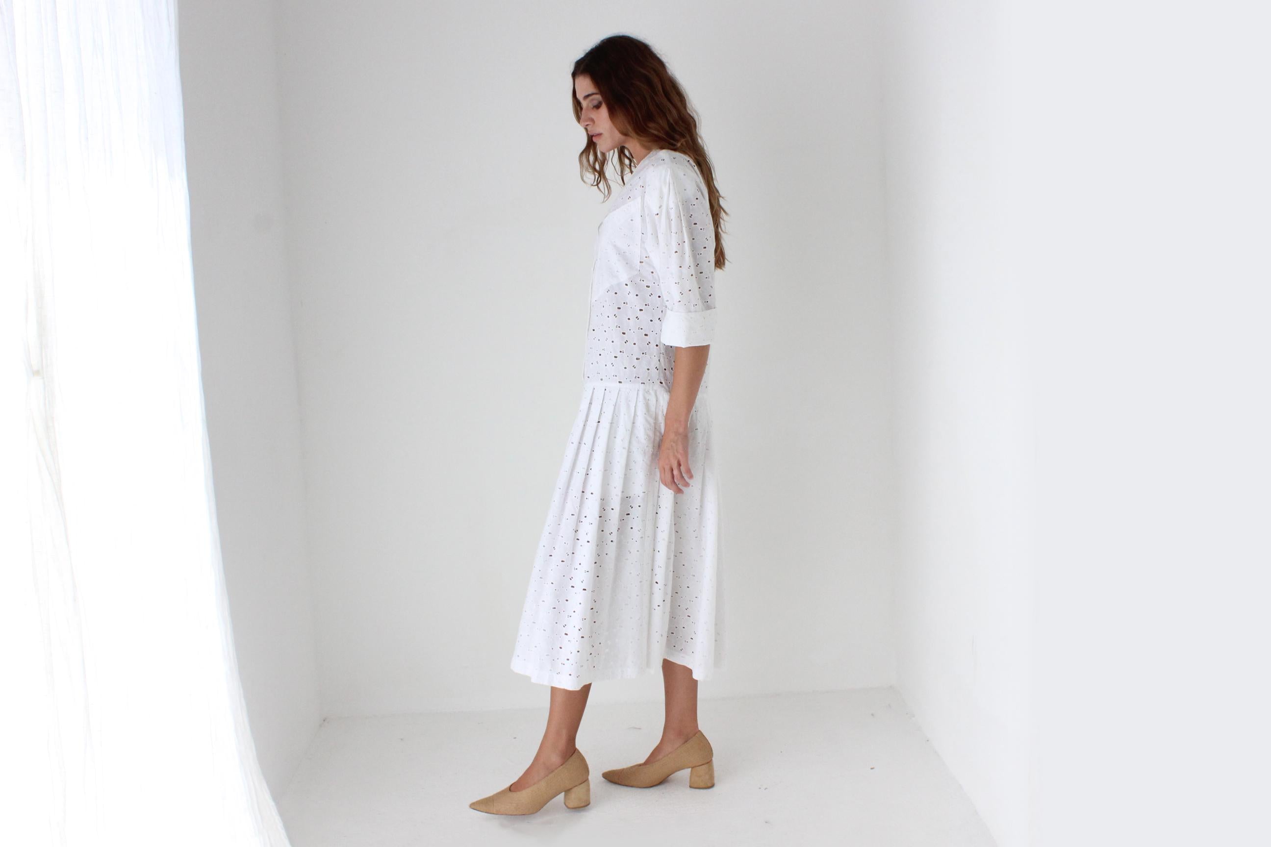 80s Broderie Anglaise Drop Waist Summer Smock Dress