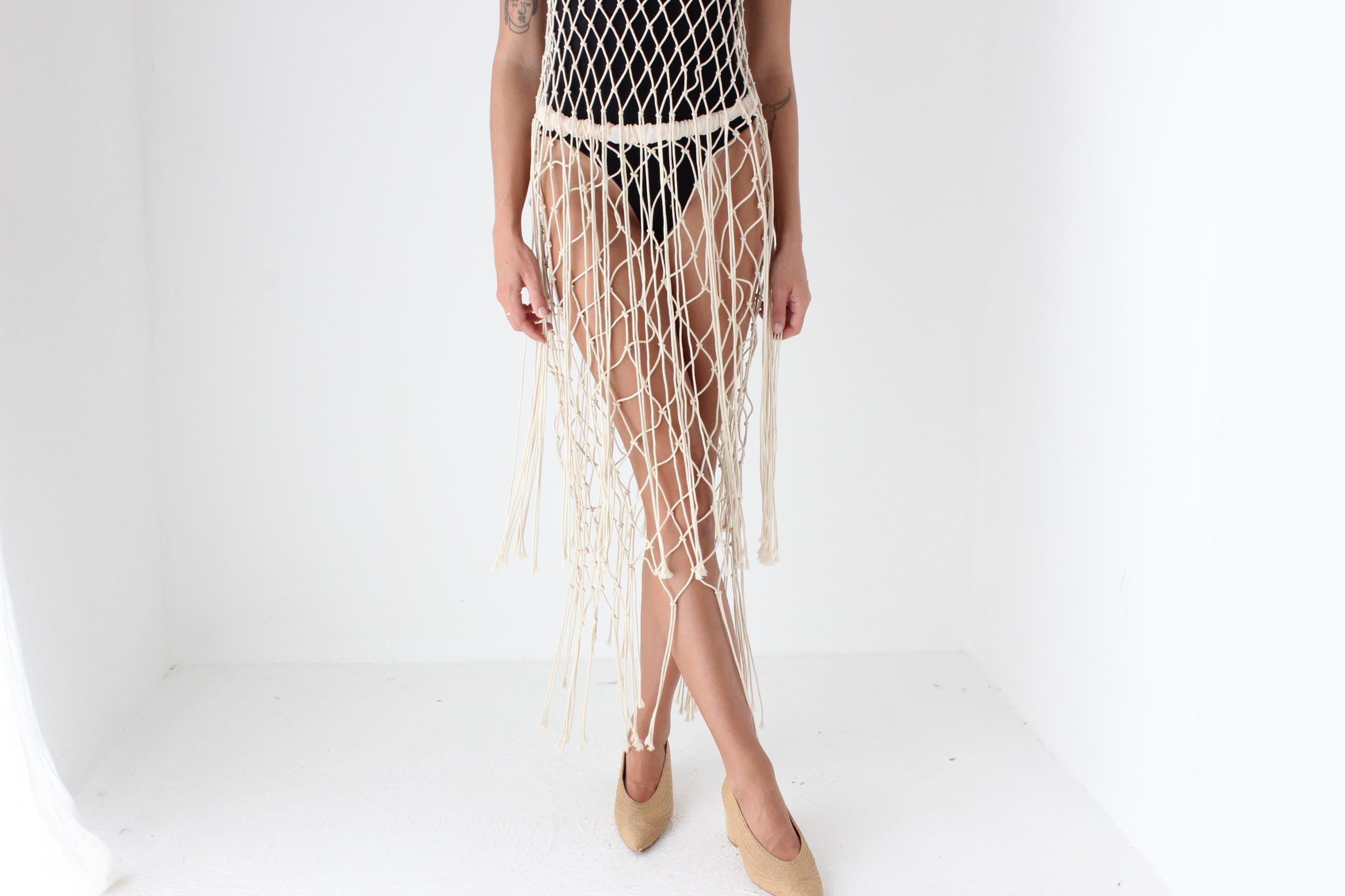 Cotton Macrame Net Crochet Knit Top & Skirt Set