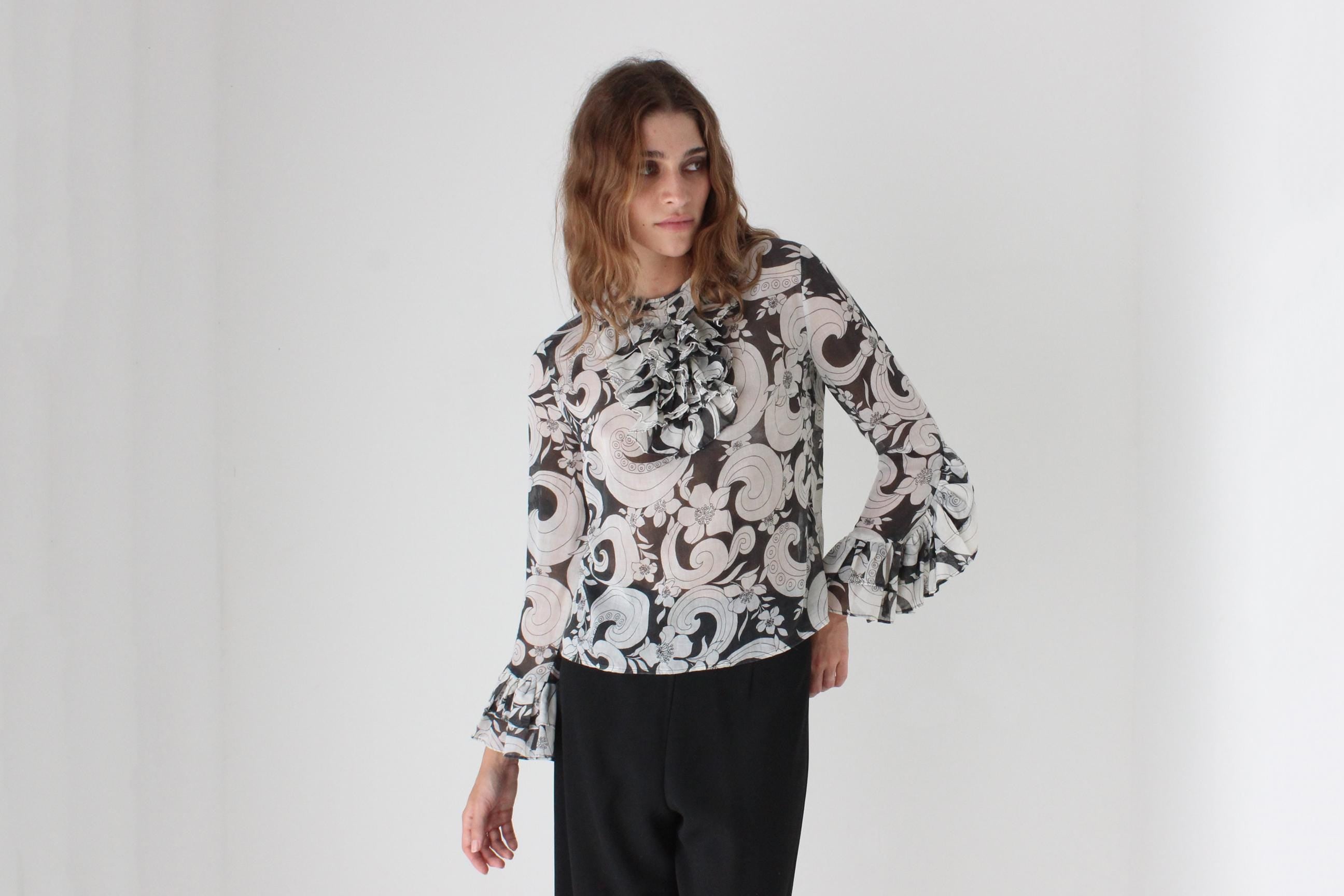 Collectible 70s Psychedelic Cotton Gauze Blouse