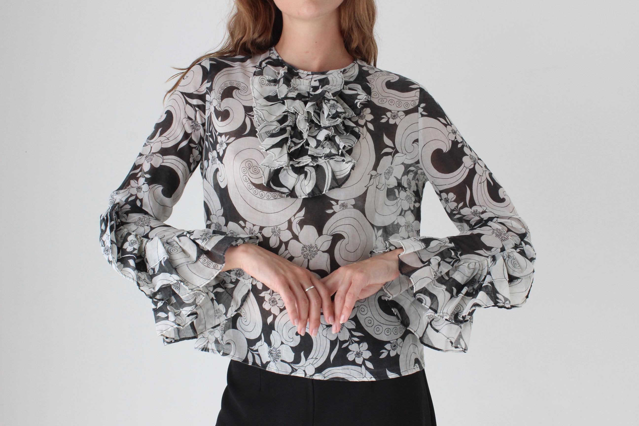Collectible 70s Psychedelic Cotton Gauze Blouse