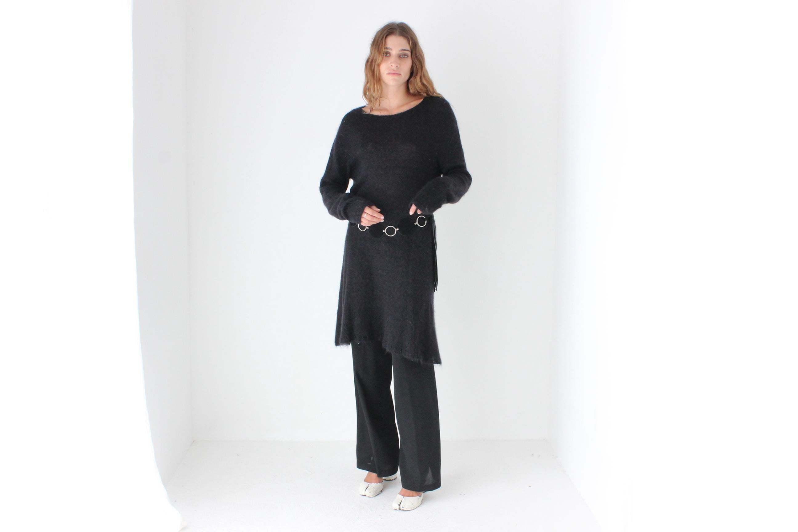 Y2K Angora Blend Knit Relaxed Long Sleeve Sweater Dress
