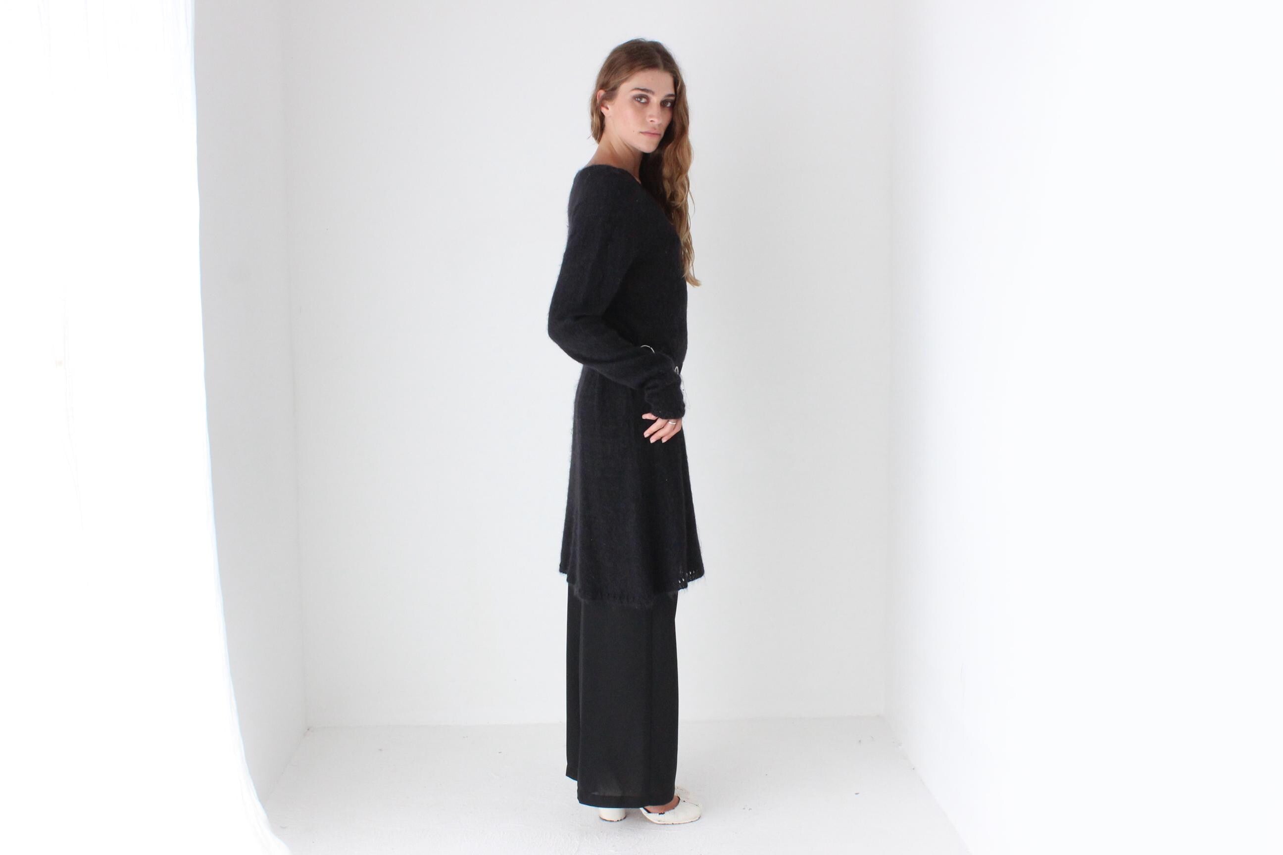 Y2K Angora Blend Knit Relaxed Long Sleeve Sweater Dress