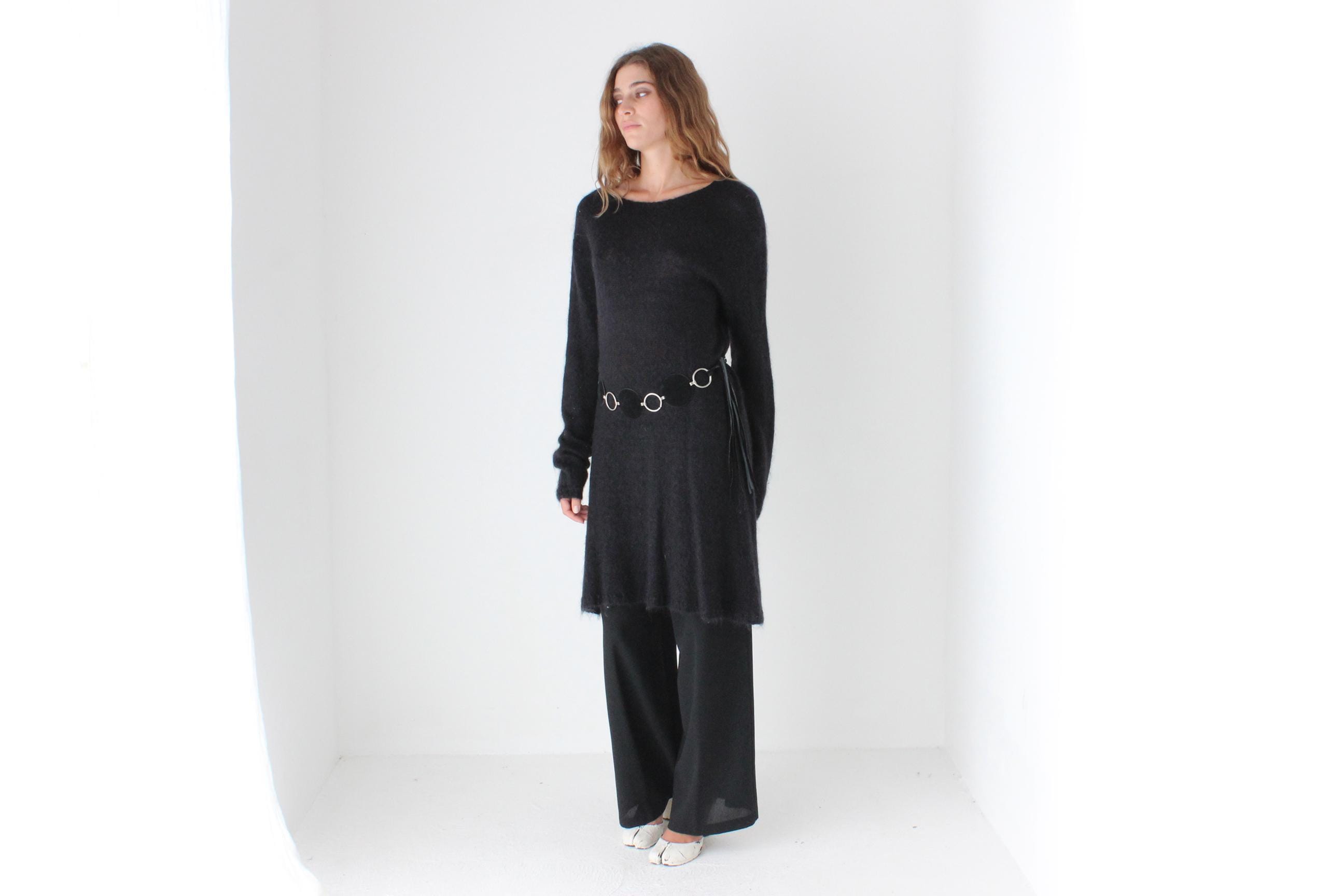 Y2K Angora Blend Knit Relaxed Long Sleeve Sweater Dress