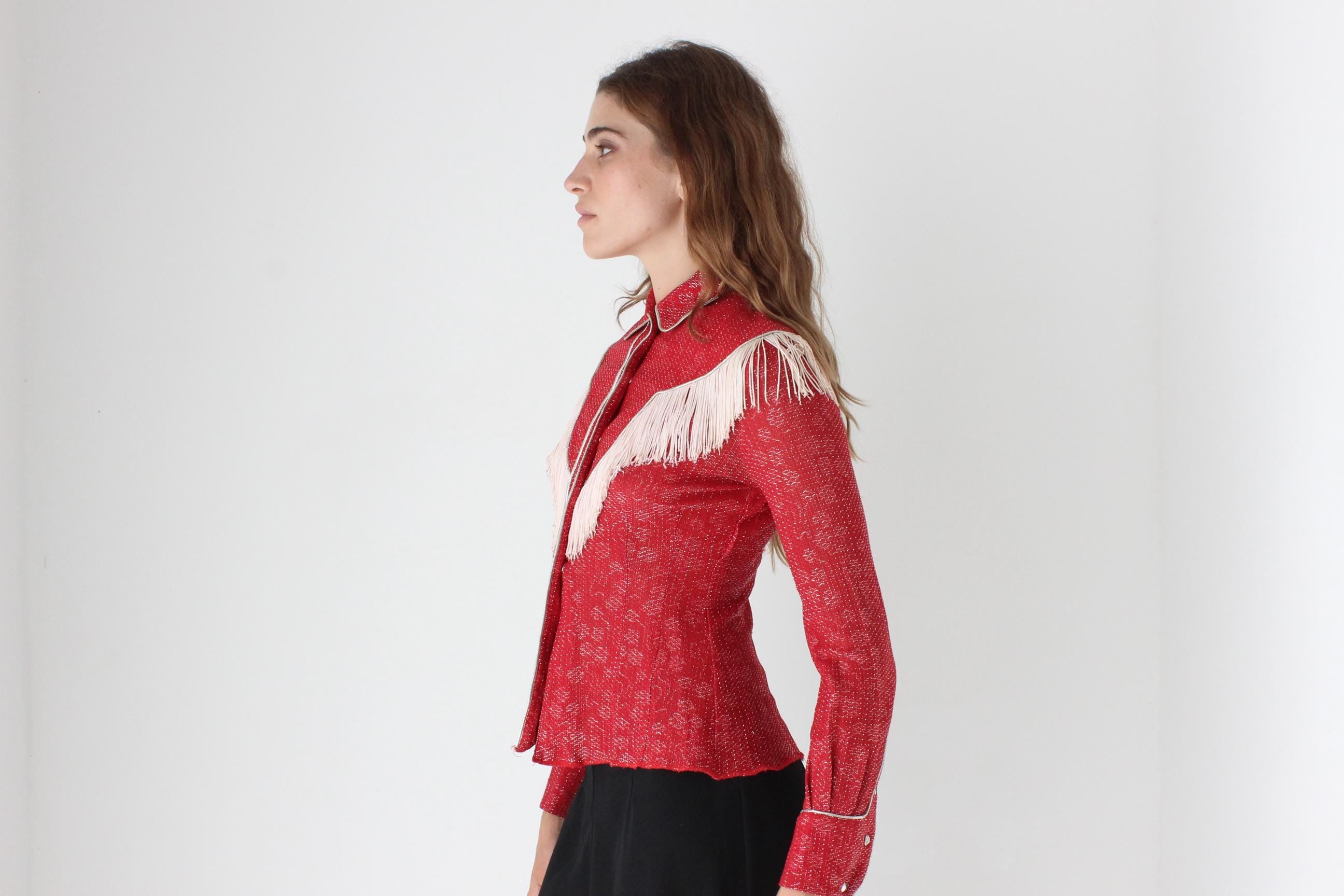 1970s Red Lurex Cowgirl Fringe Top by Ranch Maid Colorado