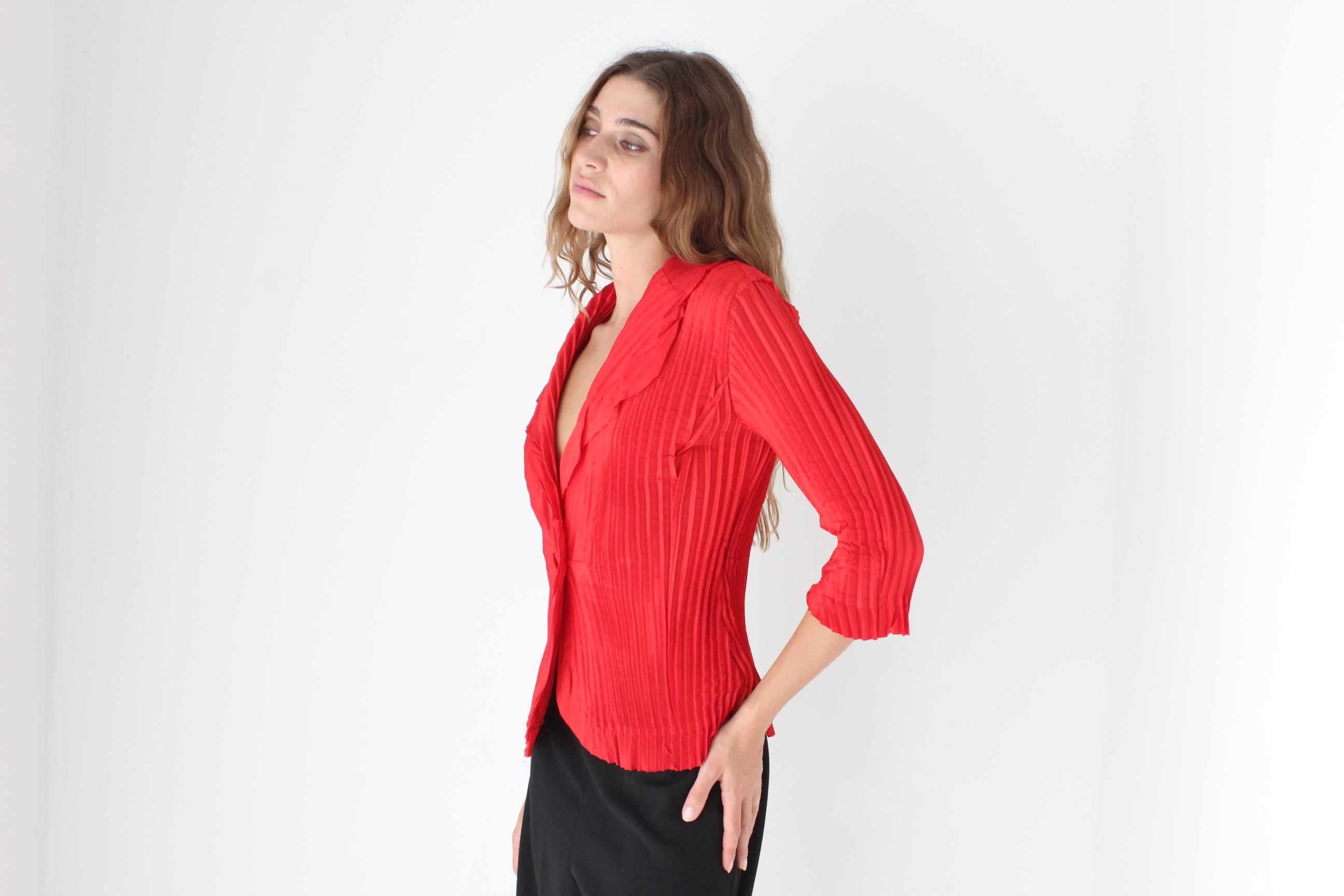 Y2K Vibrant Red Issey Style Top