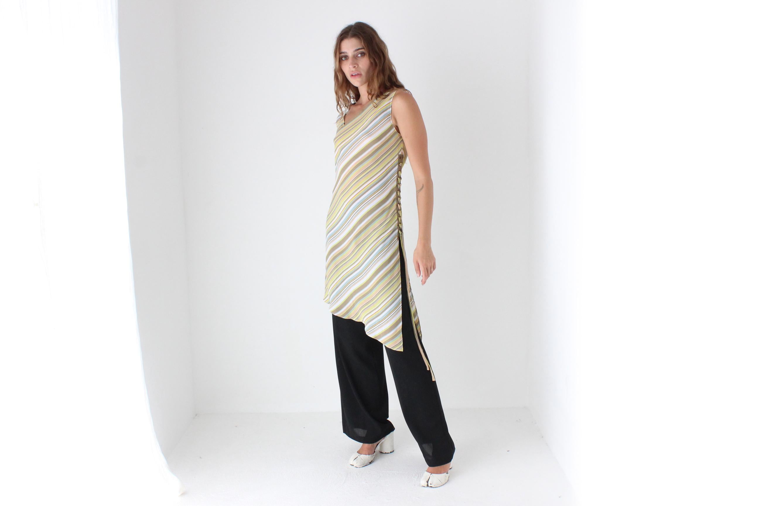 Y2K Pastel Diagonal Striped Asymmetric Dress