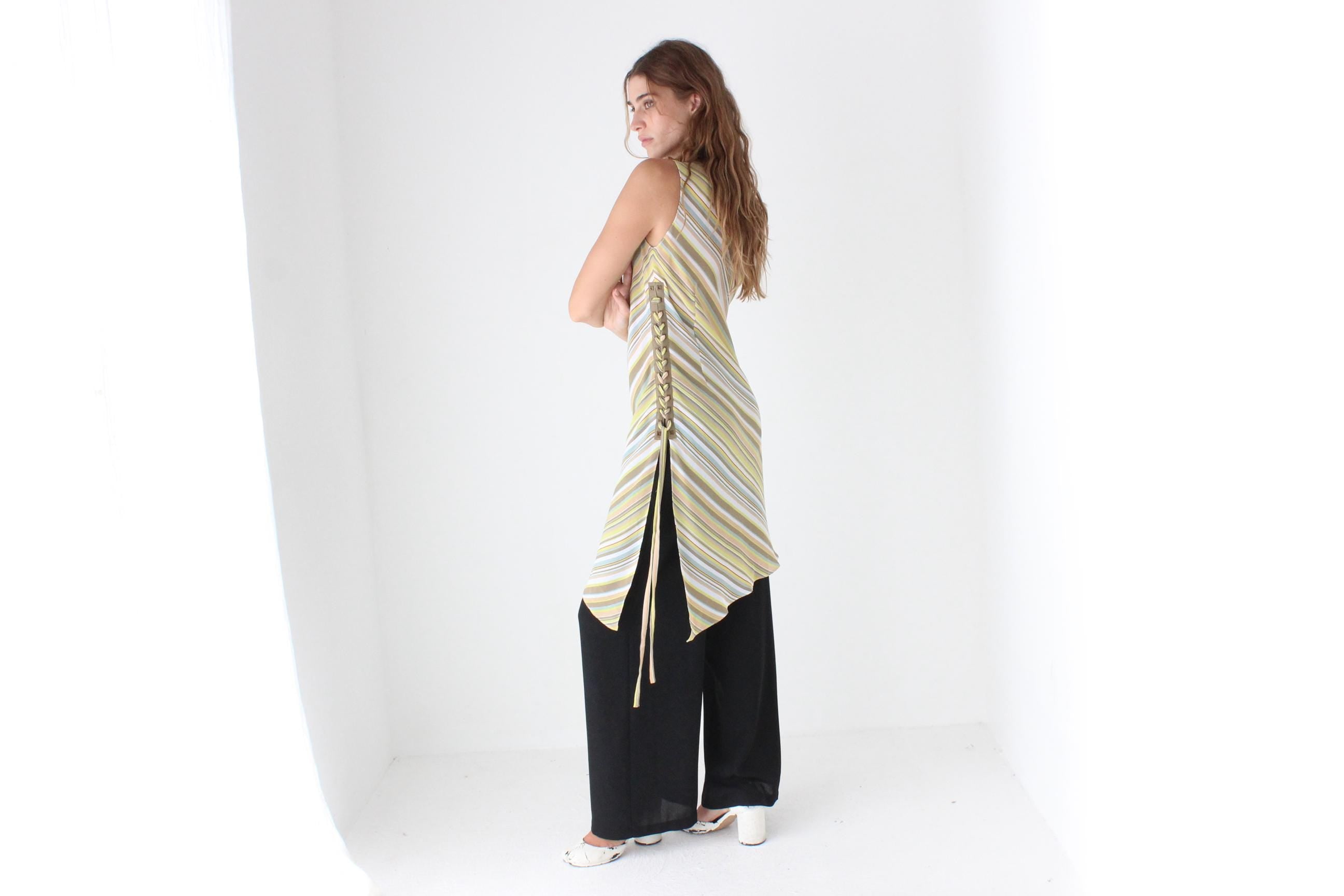 Y2K Pastel Diagonal Striped Asymmetric Dress