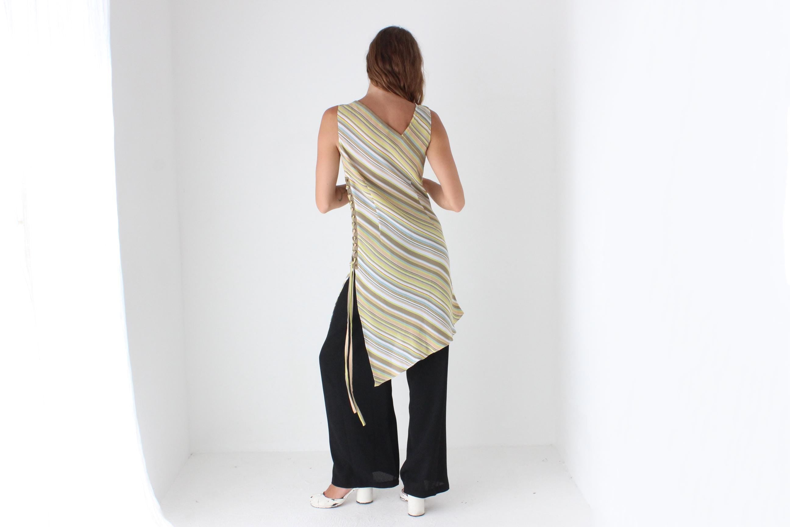 Y2K Pastel Diagonal Striped Asymmetric Dress