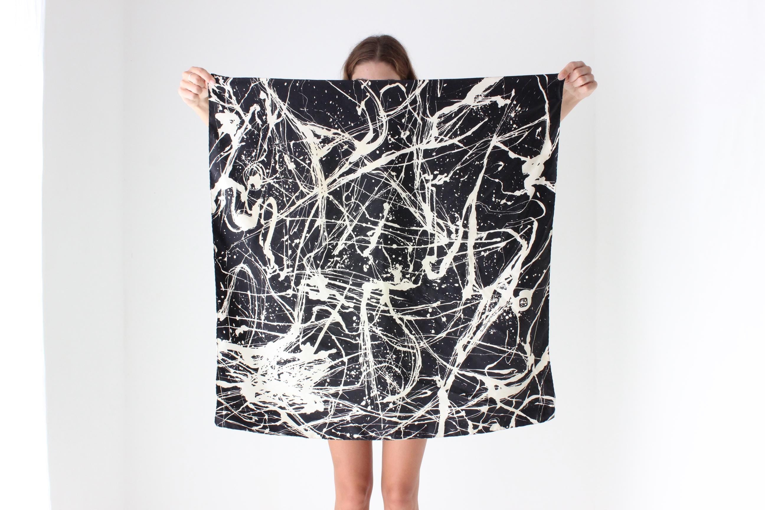 80s Pure Silk Paint Spatter Scarf