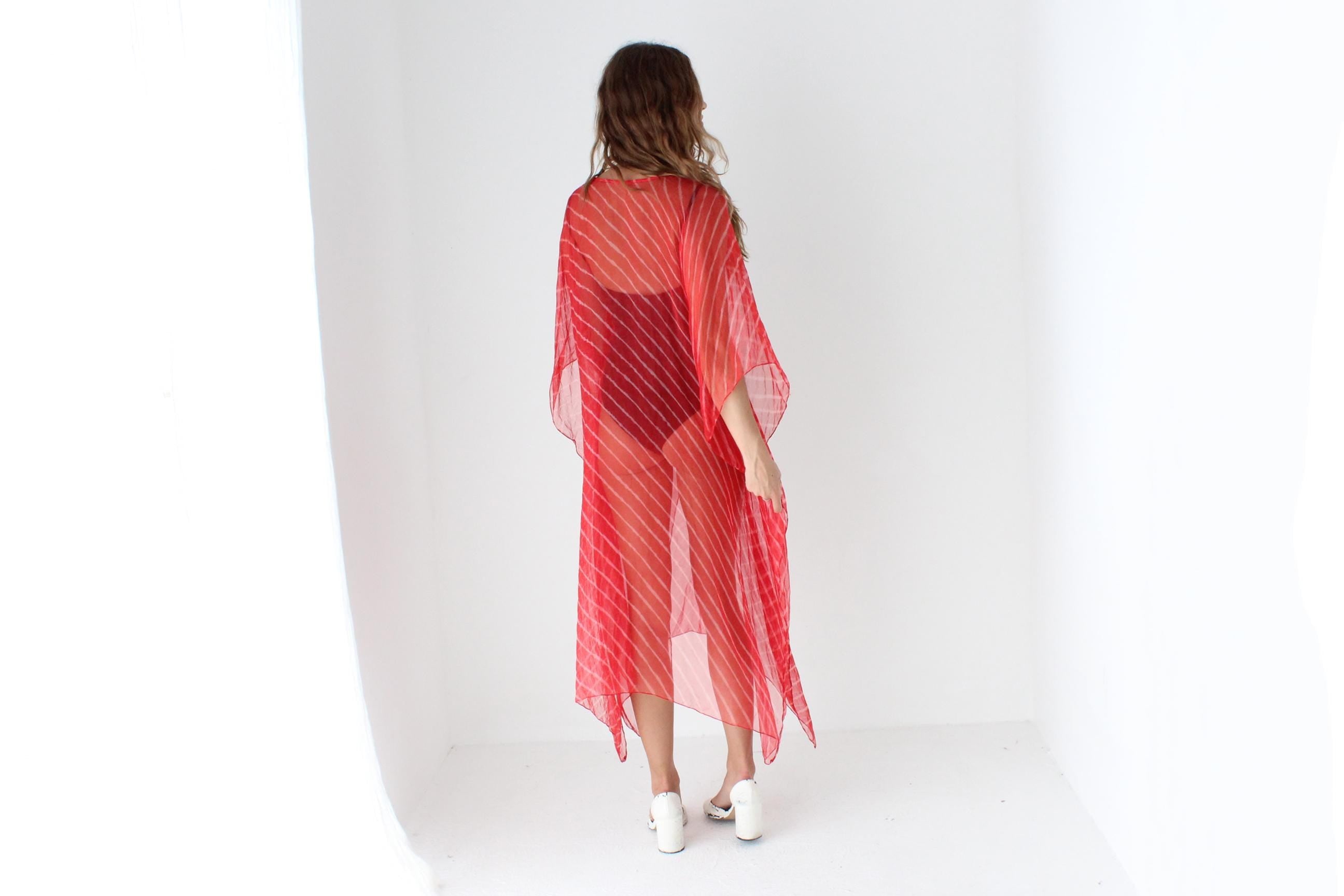 90s Sheer Red Silk Kaftan